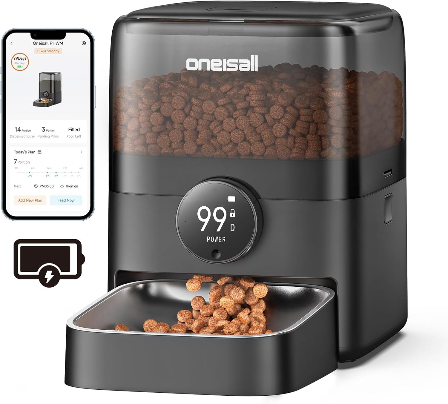 oneisall Cordless Cat Feeder with WiFi