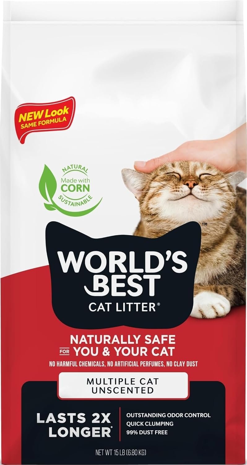 World’s Best Cat Litter, Multiple Cat, Unscented, Odor Control, 15 lb Bag