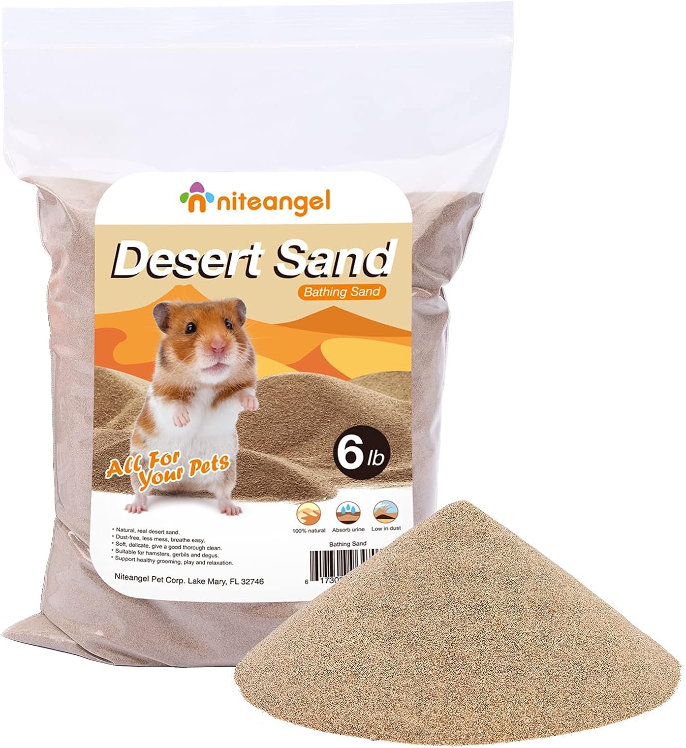 Niteangel Hamster Desert Bath Sand: 6lb/96oz No-Dust Bath & Easy to Clumps