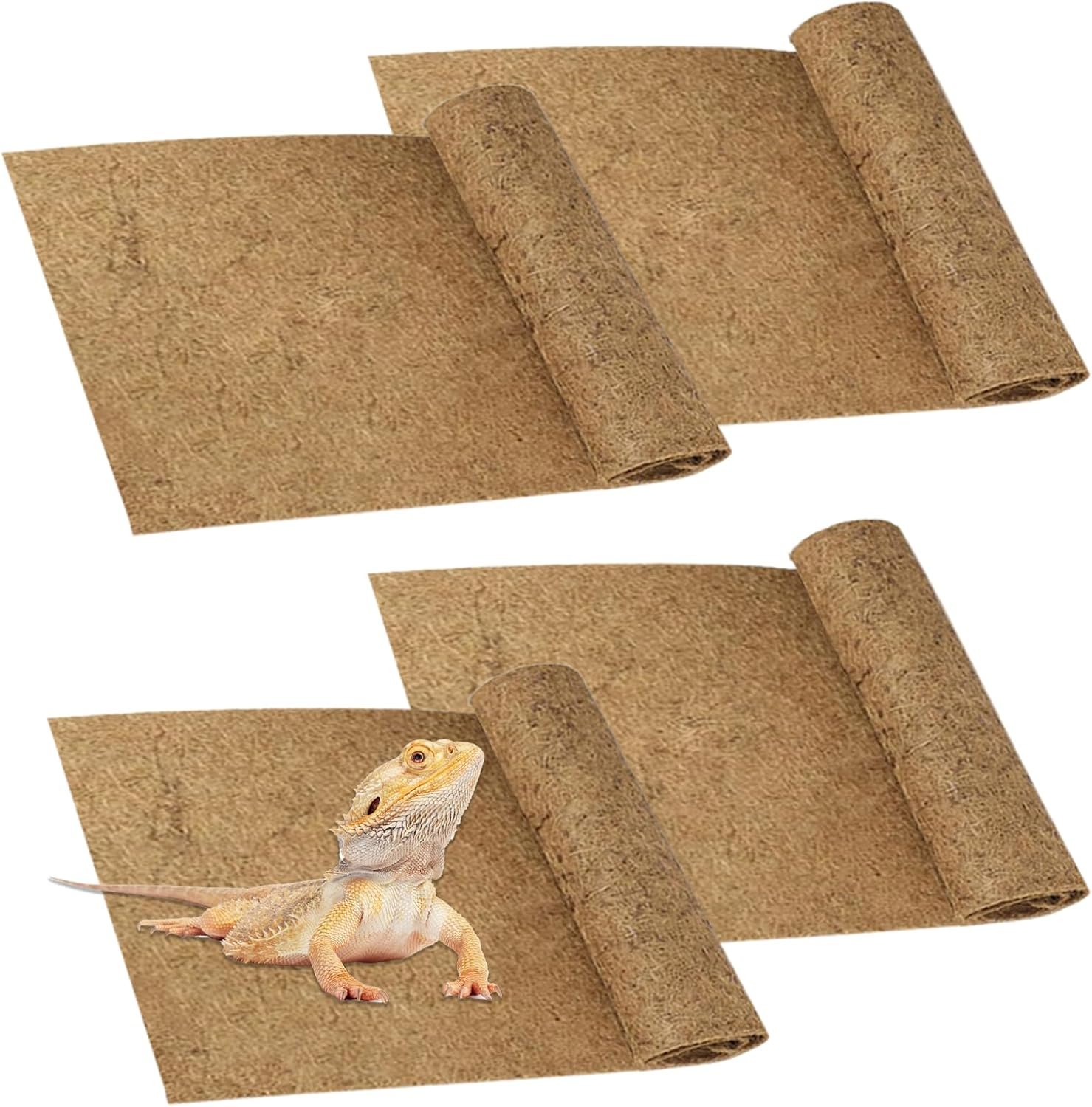 PINVNBY 4 Pieces Reptile Carpet,Bearded Dragon Natural Coconut Fiber Mat,Lizard Terrarium Liner Pads,Tortoises Bedding Supplies for Gecko Snake Chameleons(4 Sheets / 19.7×11.8×0.4inches)
