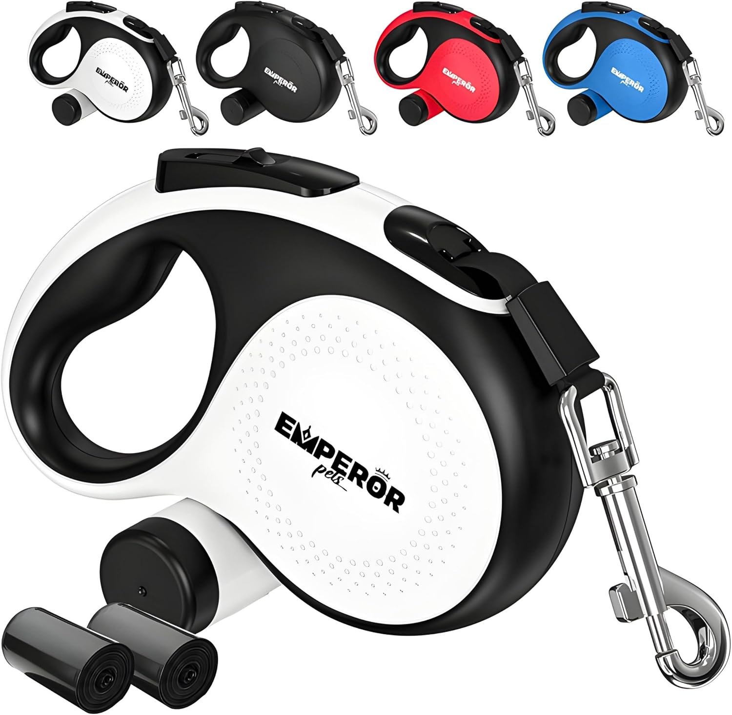 Emperor Pets Retractable Dog Leash, 26 ft, Up to 110lbs, White -BW26