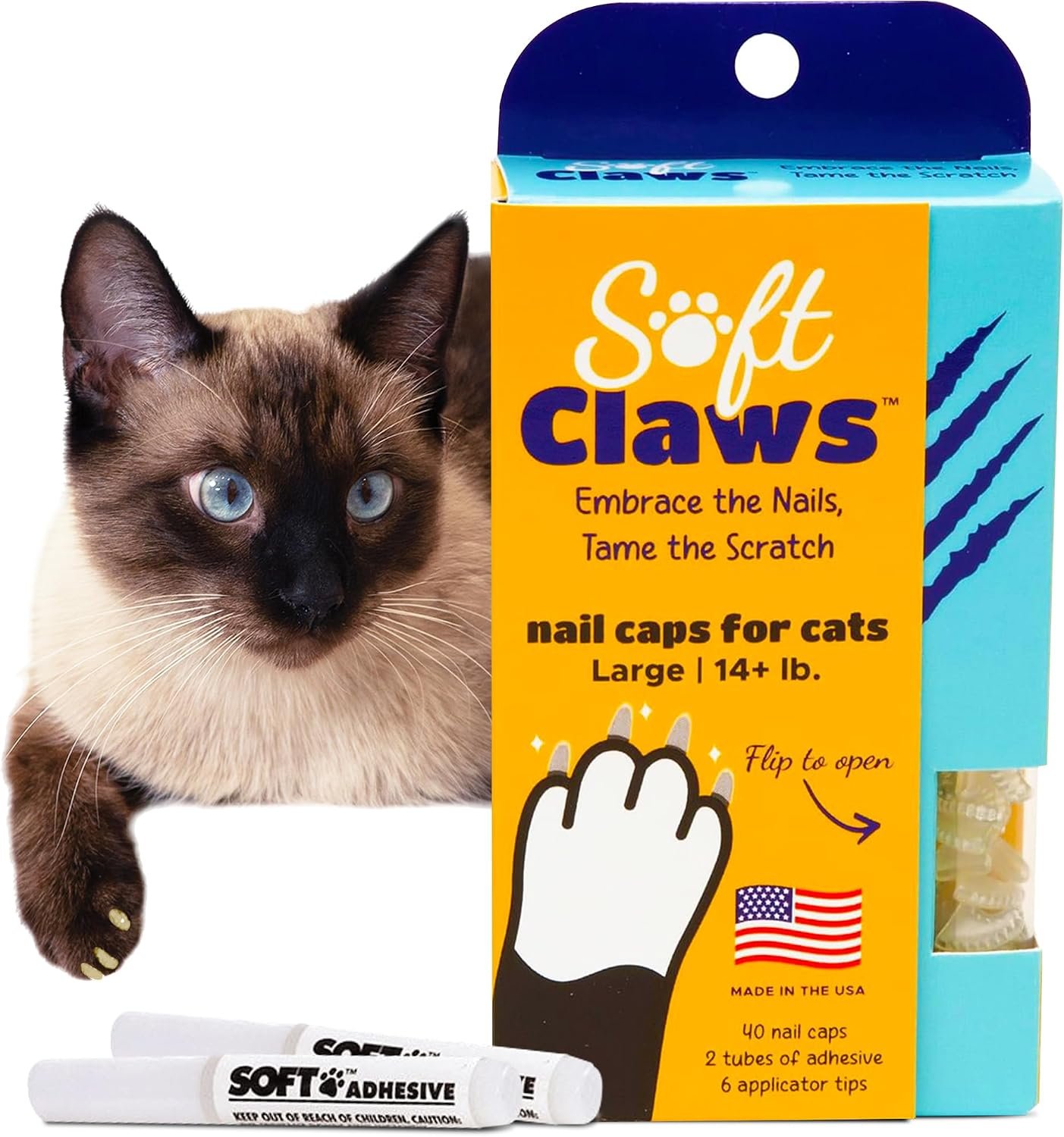 Soft Claws Nail Caps for Large Cats, 40 Caps, Clear