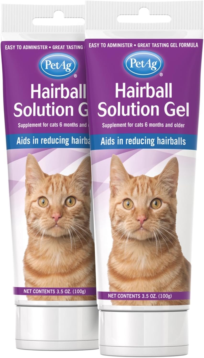 PetAg Hairball Solution Gel Supplement for Cats – 3.5 oz, Pack of 2 – Helps Prevent and Reduce Hairballs in Cats 6 Months and Older