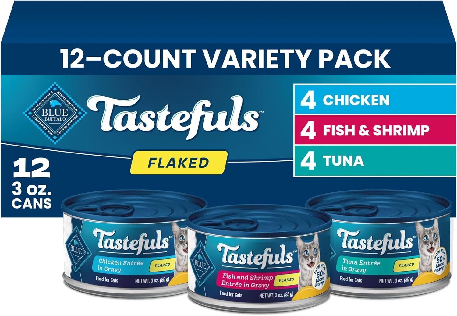 Blue Buffalo Tastefuls Variety Pack Wet Cat Food, 3 oz, 12 ct