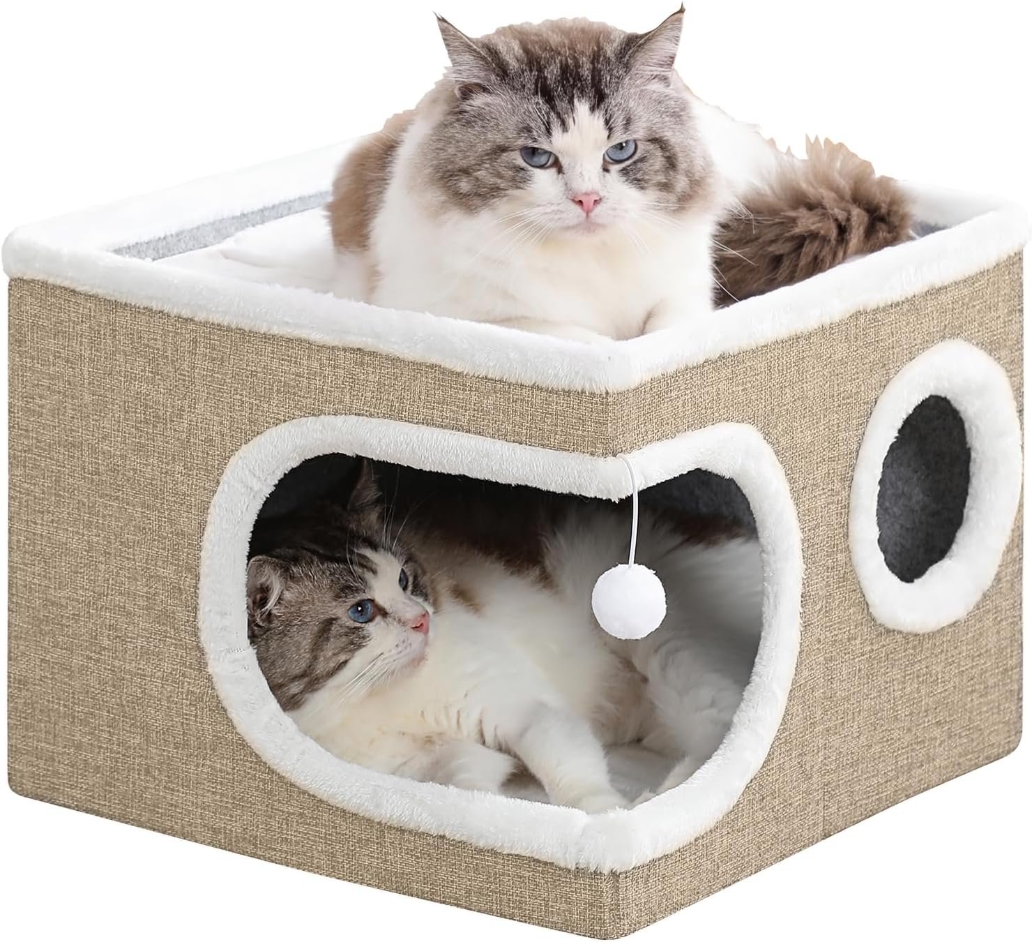 Cat Houses for Indoor Cats, Large Covered Cat Bed Cave,Khaki‌,16in