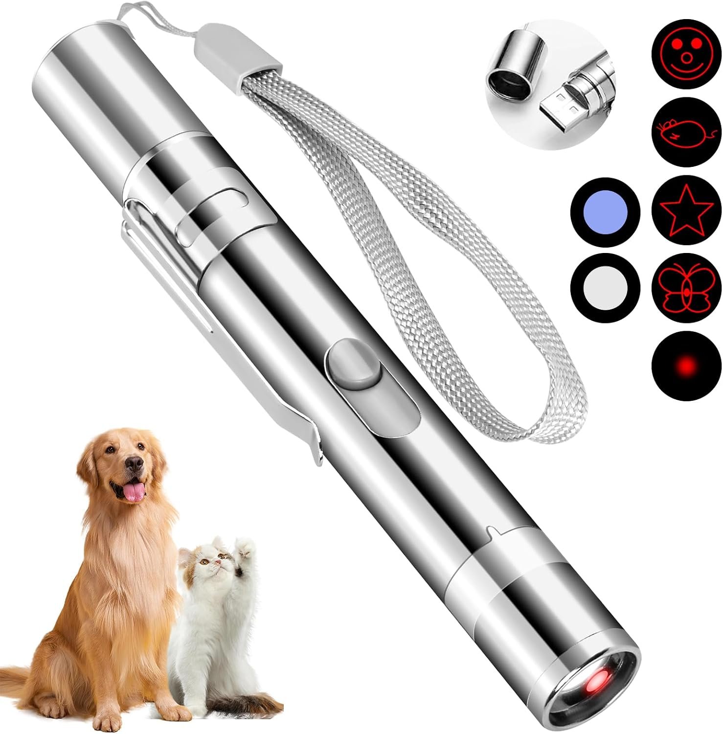 Waputne Cat Toy, USB Rechargeable, 3 Light Modes, 5 Fun Patterns, Indoor
