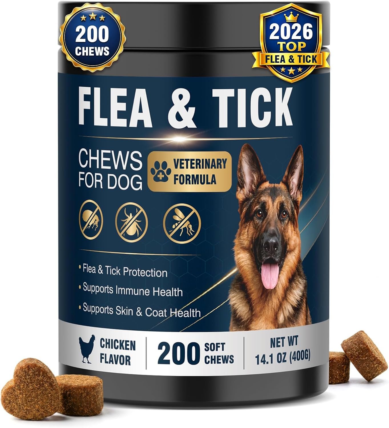 200 Soft Chews Flea and Tick Protection for Dogs Chewable-Natural Oral Fleas Ticks Treatment Chews-Flea Tick Prevention Support Supplement for Pest Defense Immune Skin Coat-All Breeds Sizes-Chicken