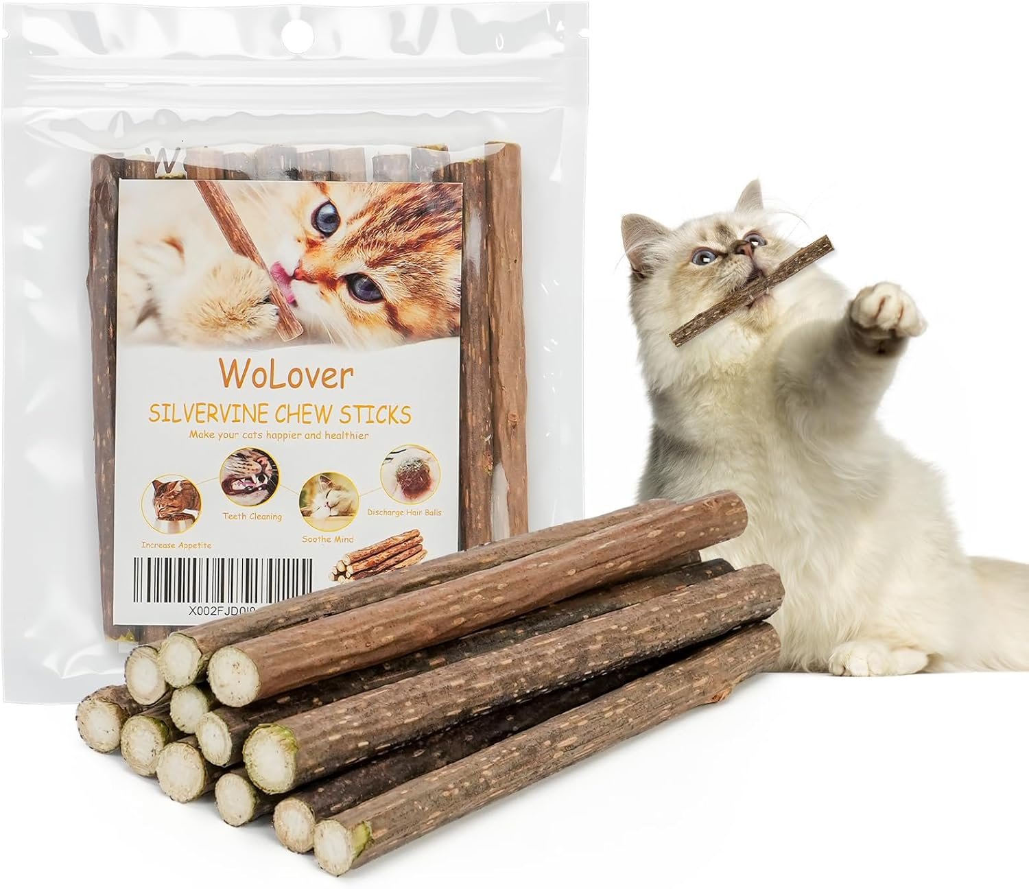 WoLover 12 PCS Silvervine Sticks for Cat, Natural Matatabi Chew Toys