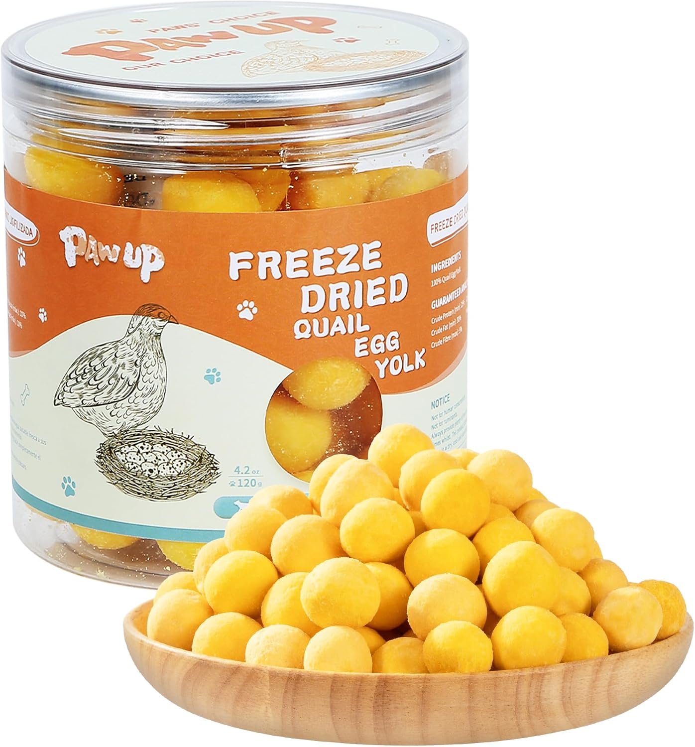 PAWUP Freeze Dried Cat Treats, Quail Egg Yolk, Single Ingredient, 4.2 oz