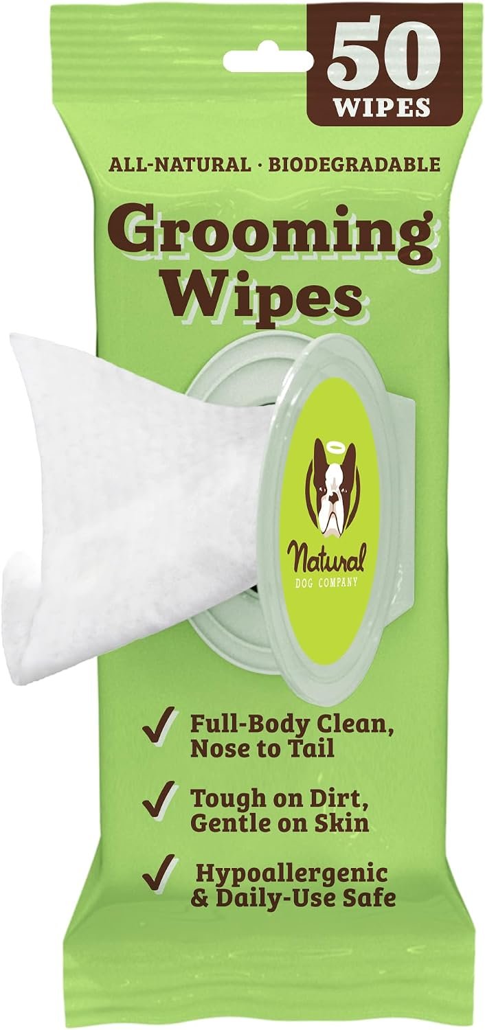 Natural Dog Company XL Dog Wipes for Paws and Butt – Hypoallergenic, Biodegradable, Fragrance Free – Large 7×8 inch Grooming Wipes for Dogs Face and Body – Sensitive Skin Pet Wipes – 50 Count