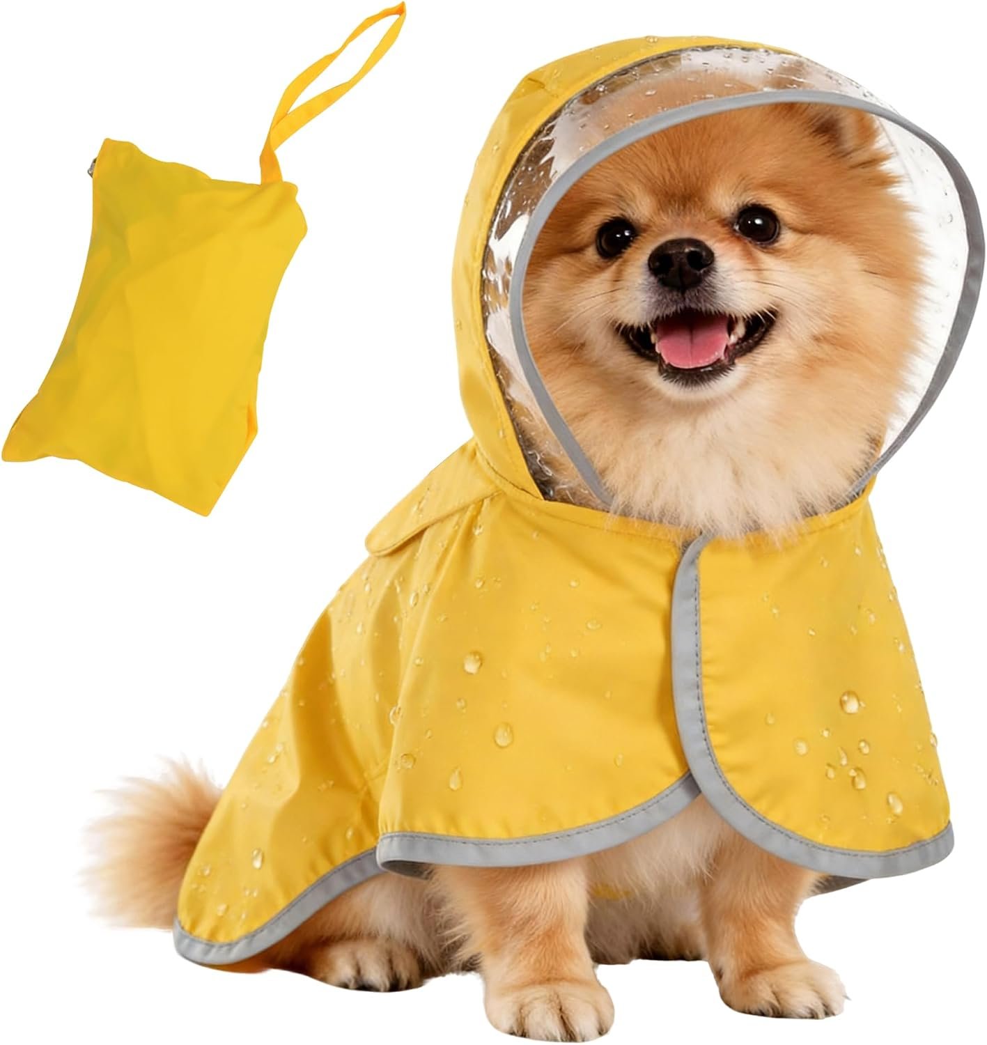 Dog Raincoat, Adjustable Dog Rain Jacket, Waterproof Dog Poncho, Clear Hooded Double Layer, Reflective Strip & Storage Pocket for Small Dogs (S)