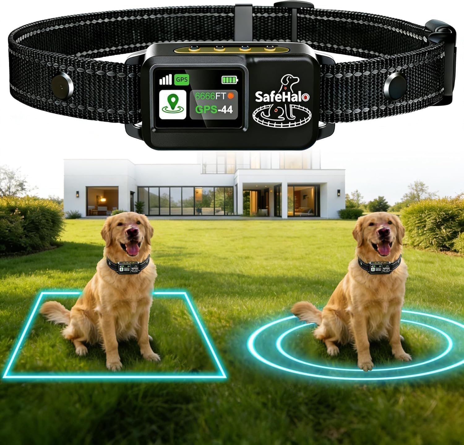 GPS Wireless Dog Fence System –No Subscription Electric Anti Escape Collar Waterproof,Circular 65-9,840 ft & Irregular Fence,3 Modes,Stops Jumping & Digging, for Medium & Large Dogs