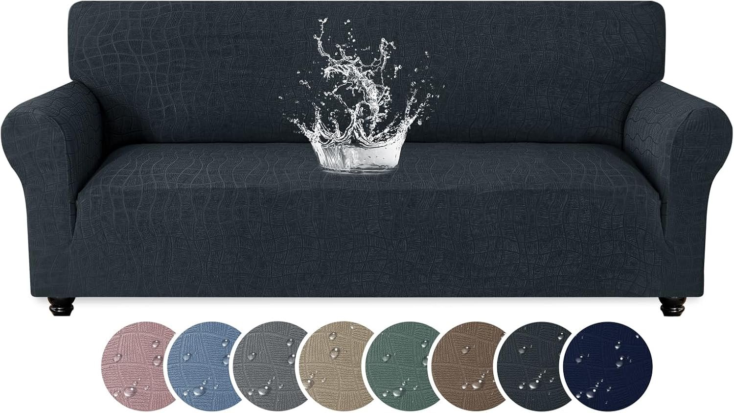 MAXIJIN Waterproof Couch Cover for 3 Cushion Couch, 1 Piece Stretch Sofa Covers Slipcovers with Non-Slip Elastic Bottom, Washable Furniture Protector for Dogs Pets (Large, Dark Gray)