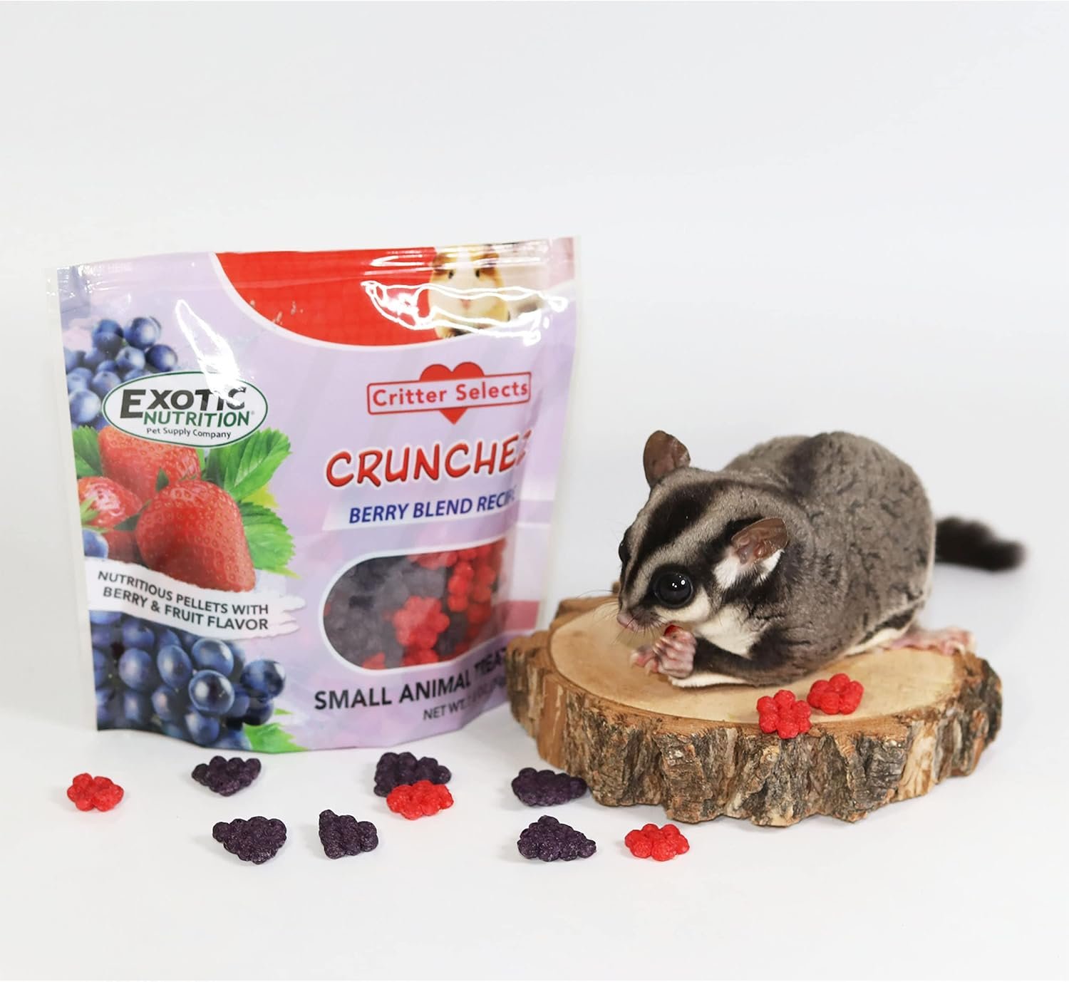 Crunchez Berry Blend – Crunchy Fruit Flavored Treat Bites – Sugar Gliders, Squirrels, Marmosets, Prairie Dogs, Hamsters, Chinchillas, Exotic Birds, Rabbits, Guinea Pigs, Degus, Small Pets… (2.5 oz.)