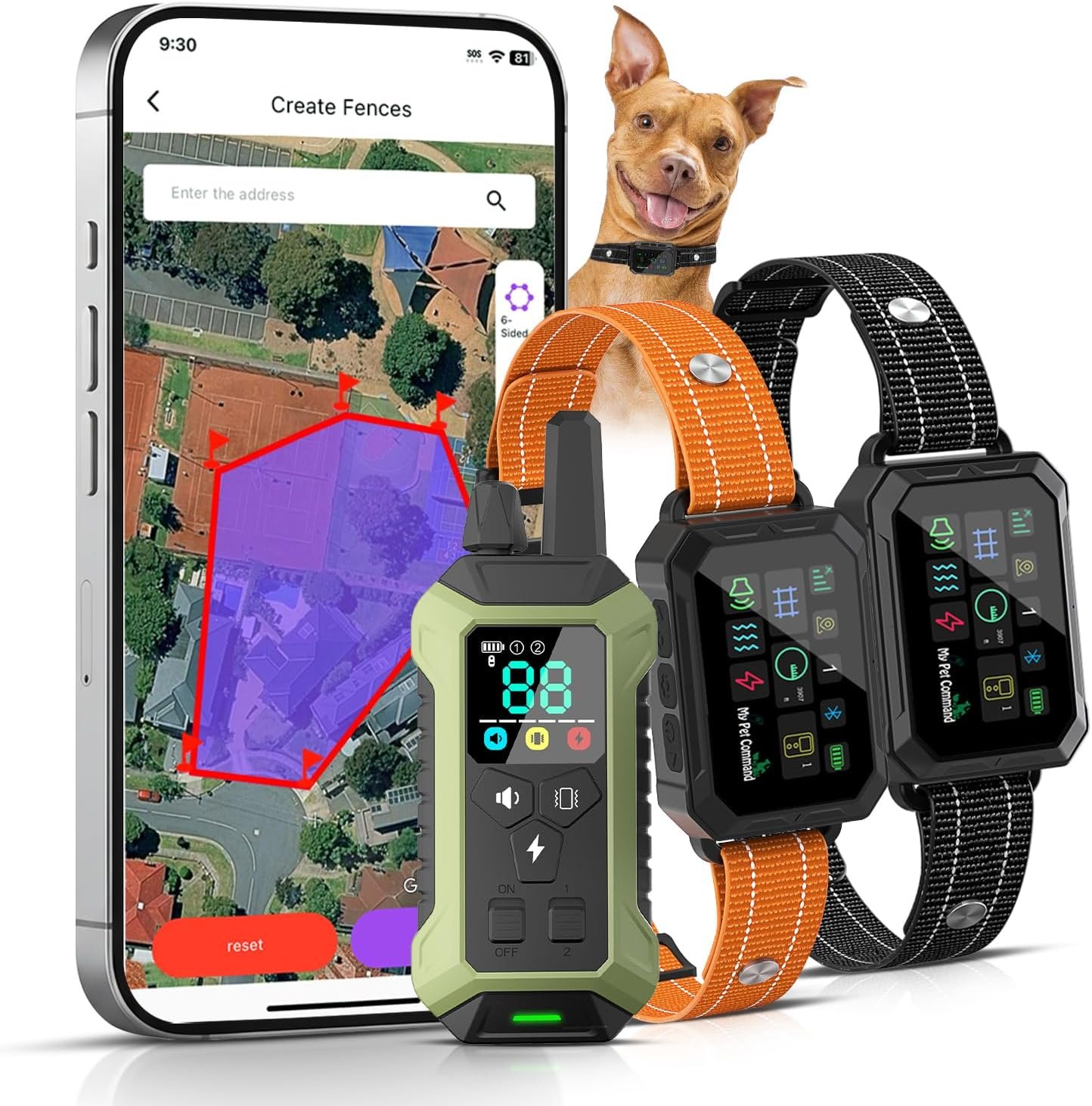 My Pet Command 2-1 Smart Wireless GPS Dog Fence with APP Setup 2 Collar Kit