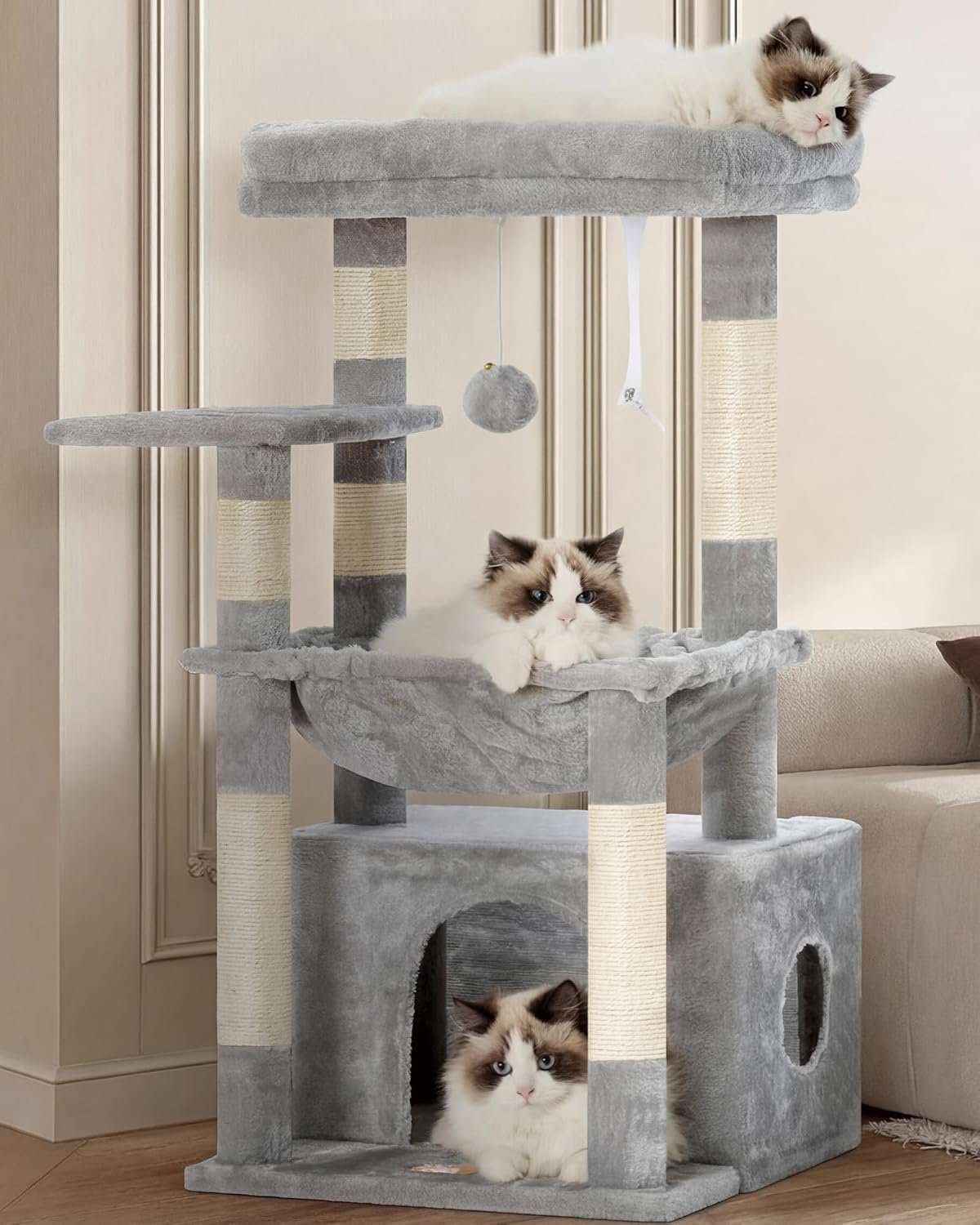 Heybly Cat Tree, Kitten Tower with Large Soft Cat Basket HCT008SW