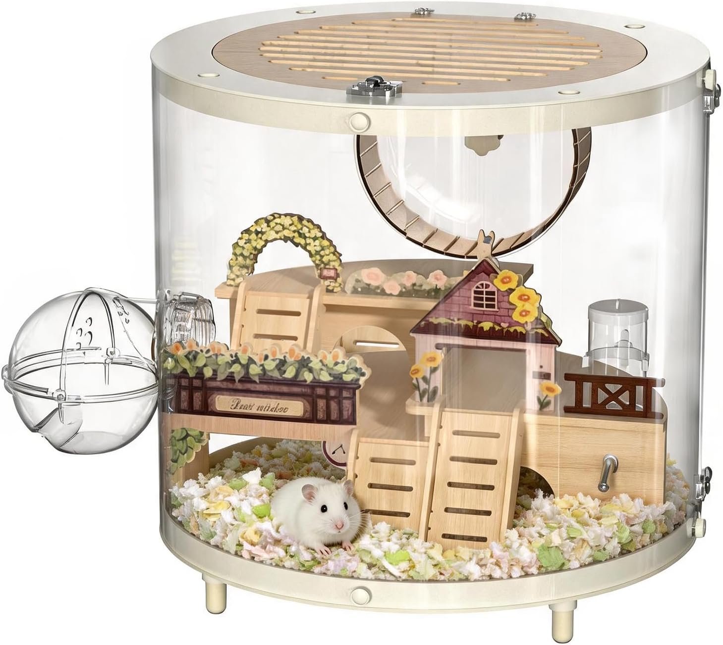 8 in 1 Round Acrylic Hamster Cage for Dwarf Hamsters, Mice