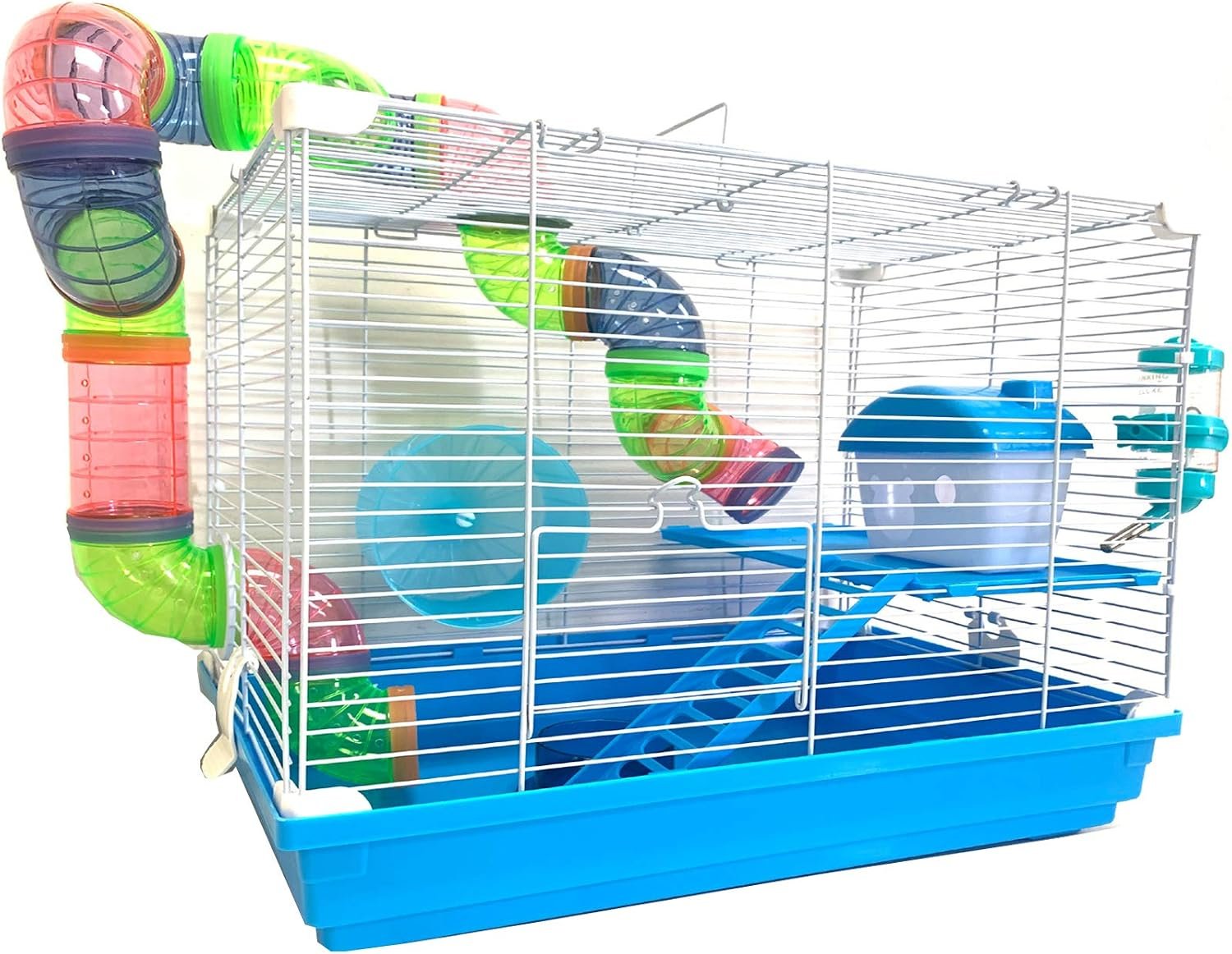 2 Levels Habitat Hamster Home Rodent Cage, 18″ L x 12″ W x 15″ H, Blue