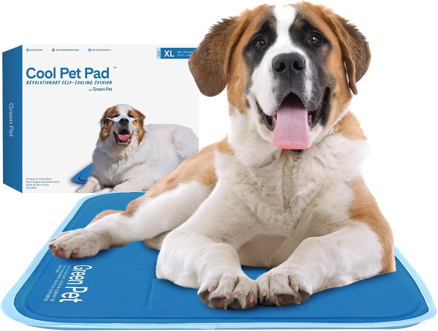 The Green Pet Shop Cool Pet Pad – Extra Large, Blue – Self-Cooling, Pressure Activated Mat for Dogs & Cats from 80+ lbs – Non-Toxic Gel, No Water Needed