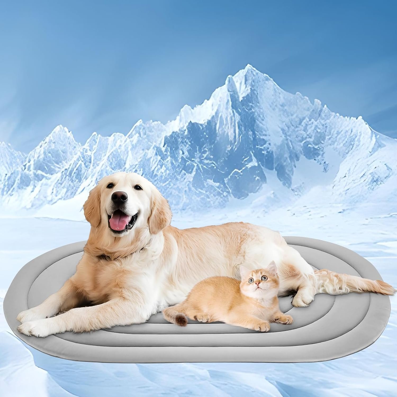 Papettly Pet Dog Cooling Mat 39“x27.5” Reversible Cooling Pad for Dogs and Cats, Comfort Ice Silk Cotton Summer Dog Bed Outdoor Indoor Washable, Ideal for Kennel Sofa Floor Car Seats