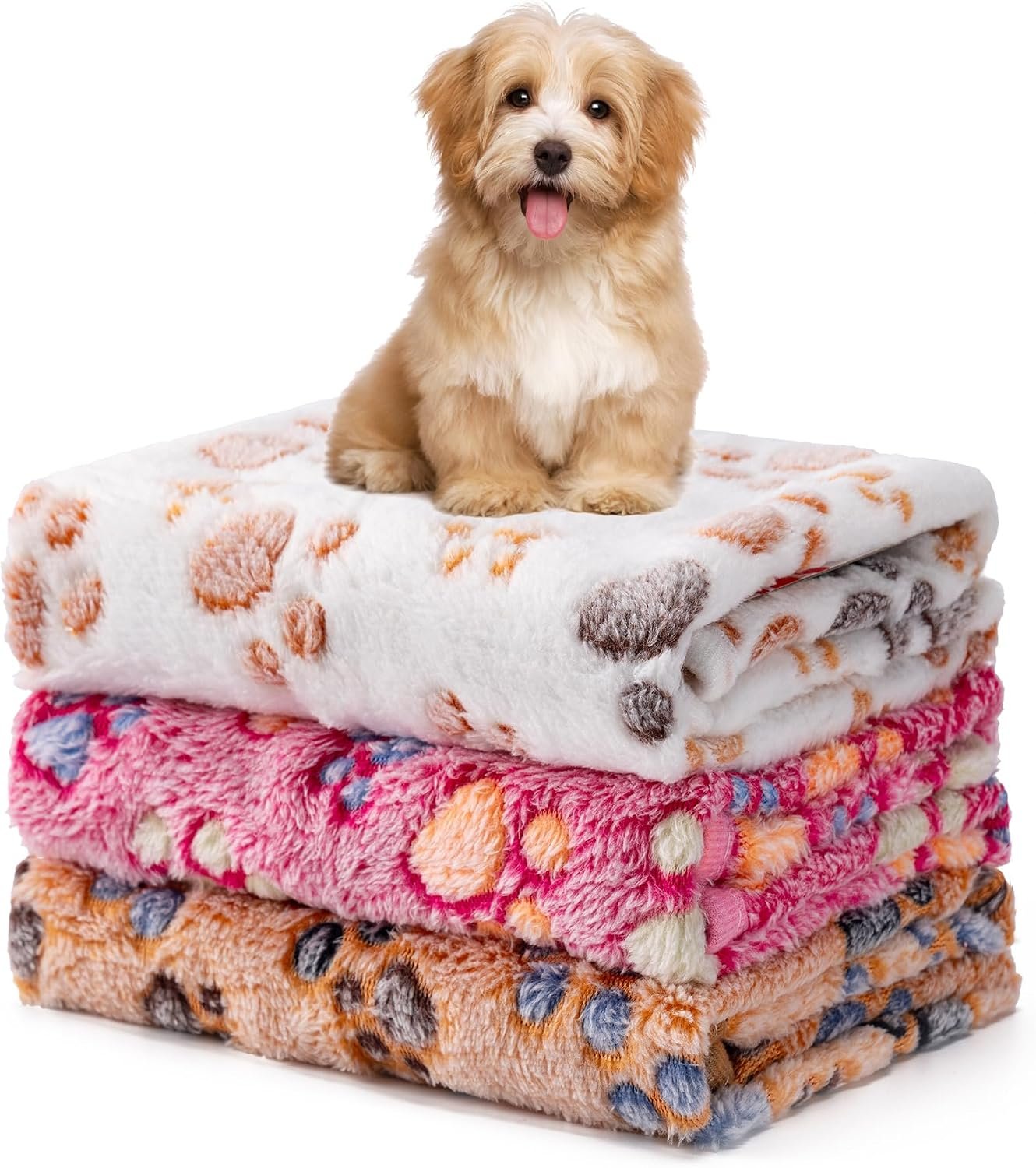 1 Pack 3 Blankets Fluffy Premium Fleece Soft Pet Blanket Flannel Throw for Cat Dog Puppy (Small 23×16”, Paw-White/Pink/Brown)