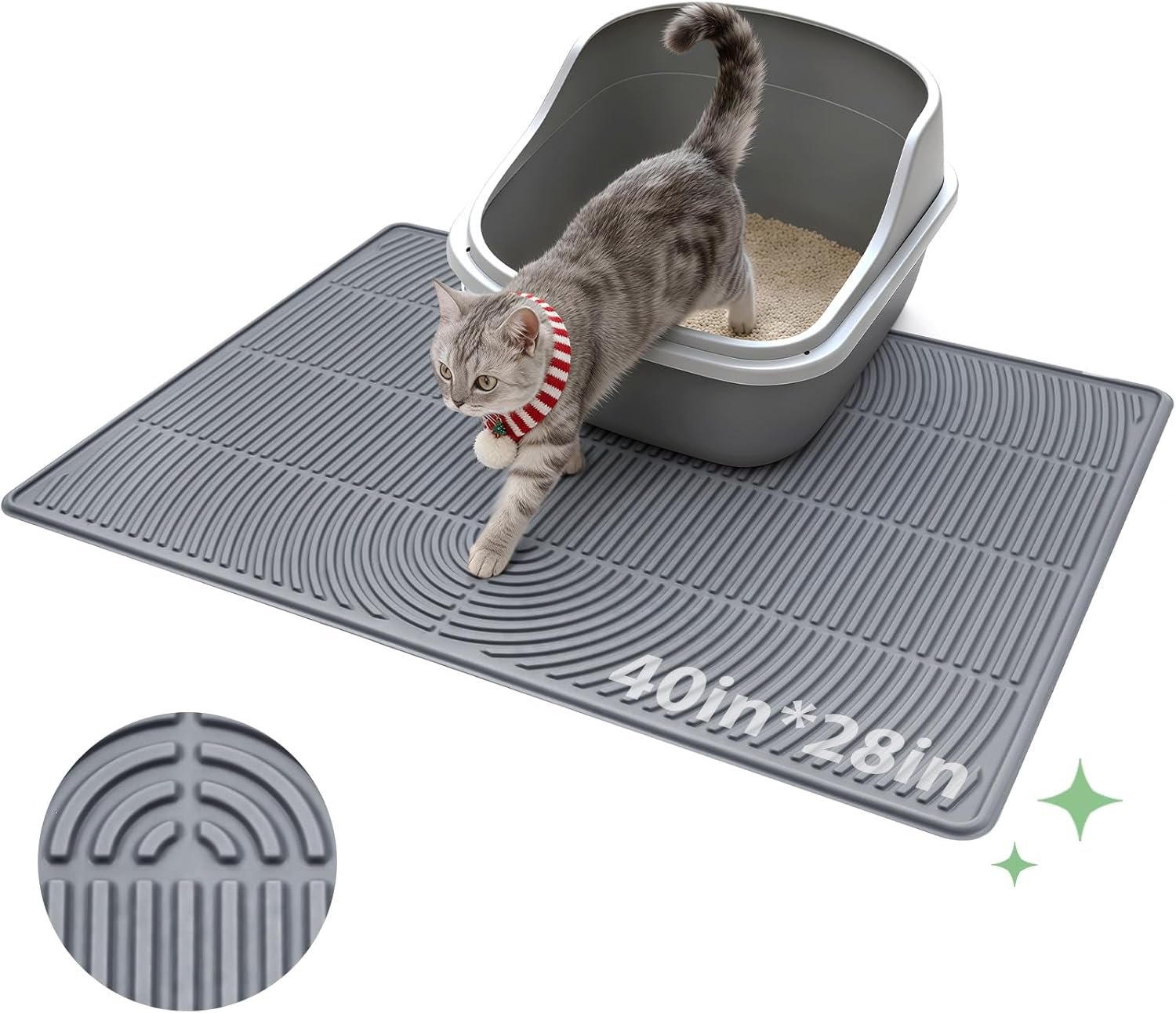 Pawtasy Cat Litter Mat,40″ x 28″ Extra Large Silicone Waterproof Litter Trapping Mat for Scatter Control Soft on Kitty Paws Non-Slip Easy to Clean