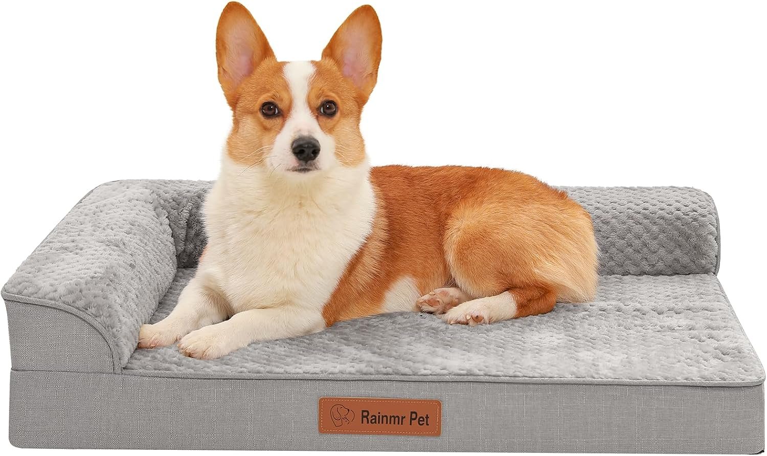 Rainmr Memory Foam Orthopedic Dog Bed, Washable Dog Couch with Removable Waterproof Cover and Nonskid Bottom for Pet Sofa, 35×23 Inches, Light Grey