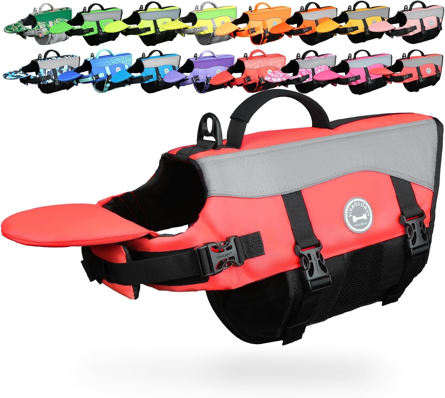 VIVAGLORY Dog Life Vest Front Float Dog Swim Vest, S, Bright Pink
