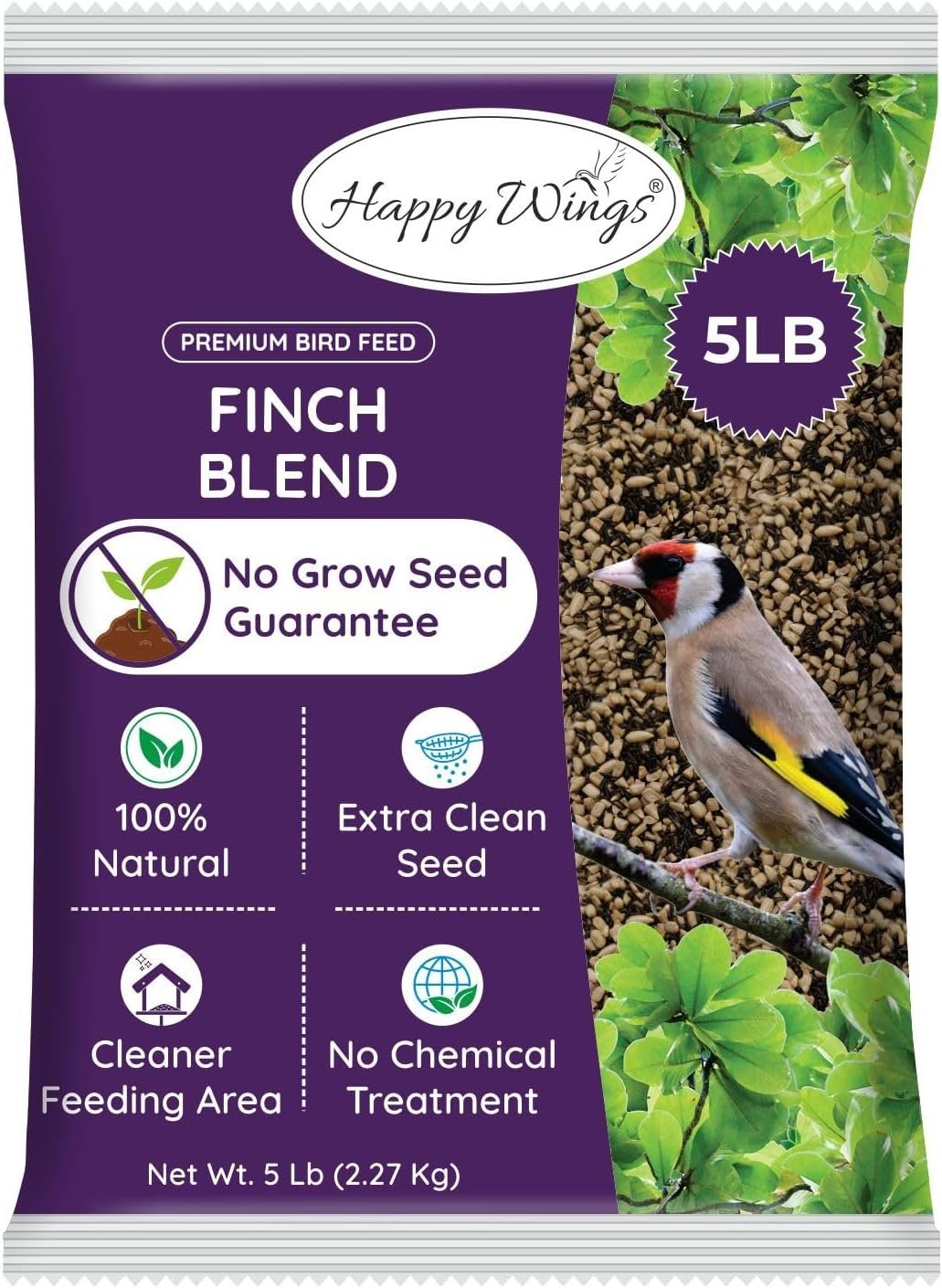 Happy Wings 5 LB Finch Blend Bird Food Mix, Thistle Seed & Sunflower Kernel