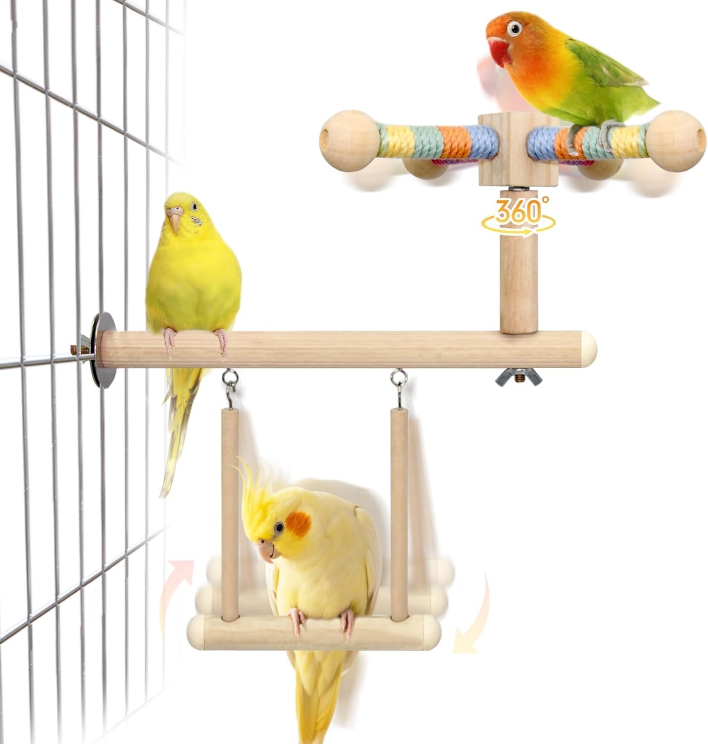 Bird Spinning Perch & Swing Toy Combo, Multi-Functional Parrot Toy