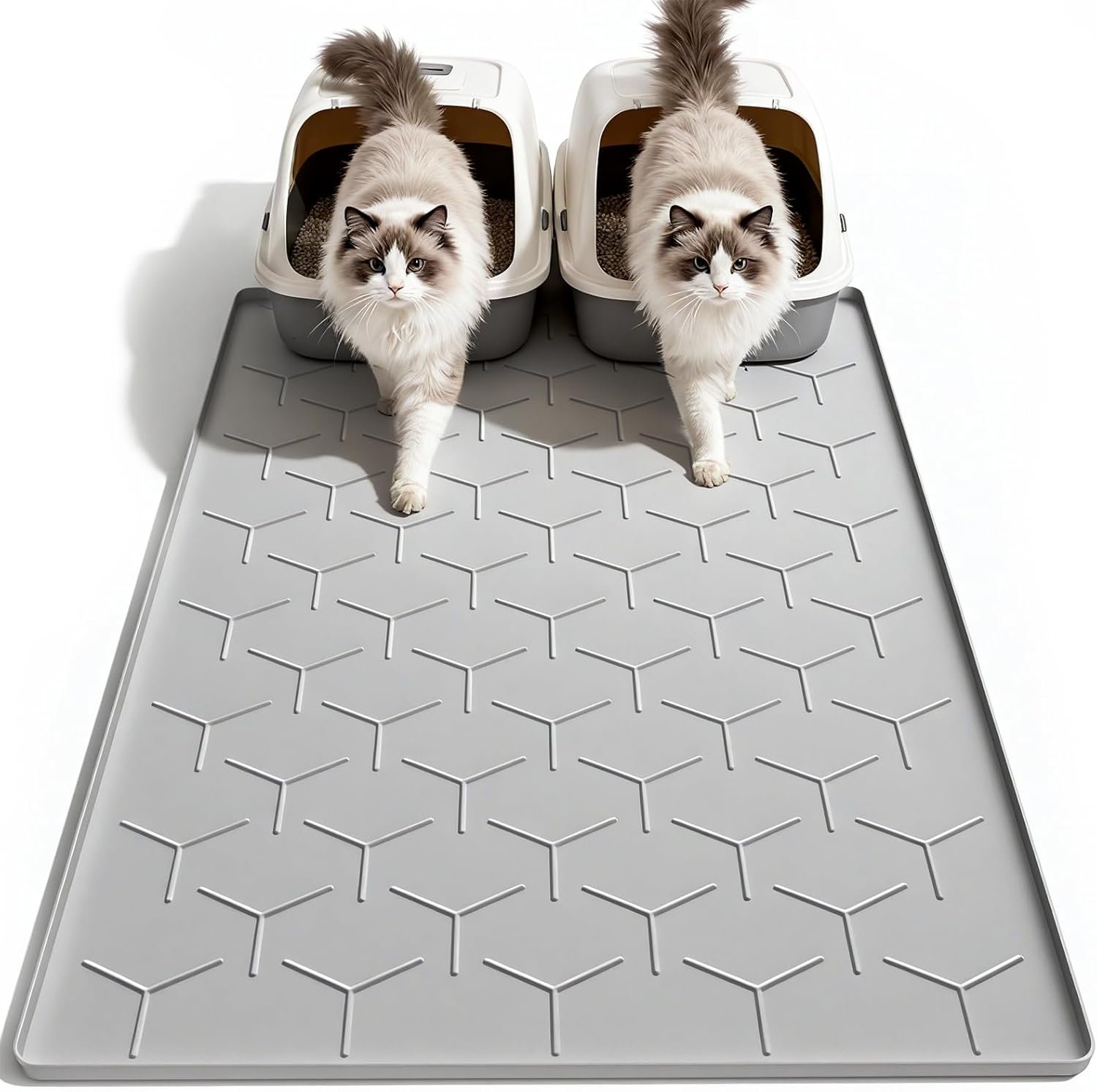 Garoopion Silicone Cat Litter Mat Large 40″ X 28″, Easy to Clean, Gray