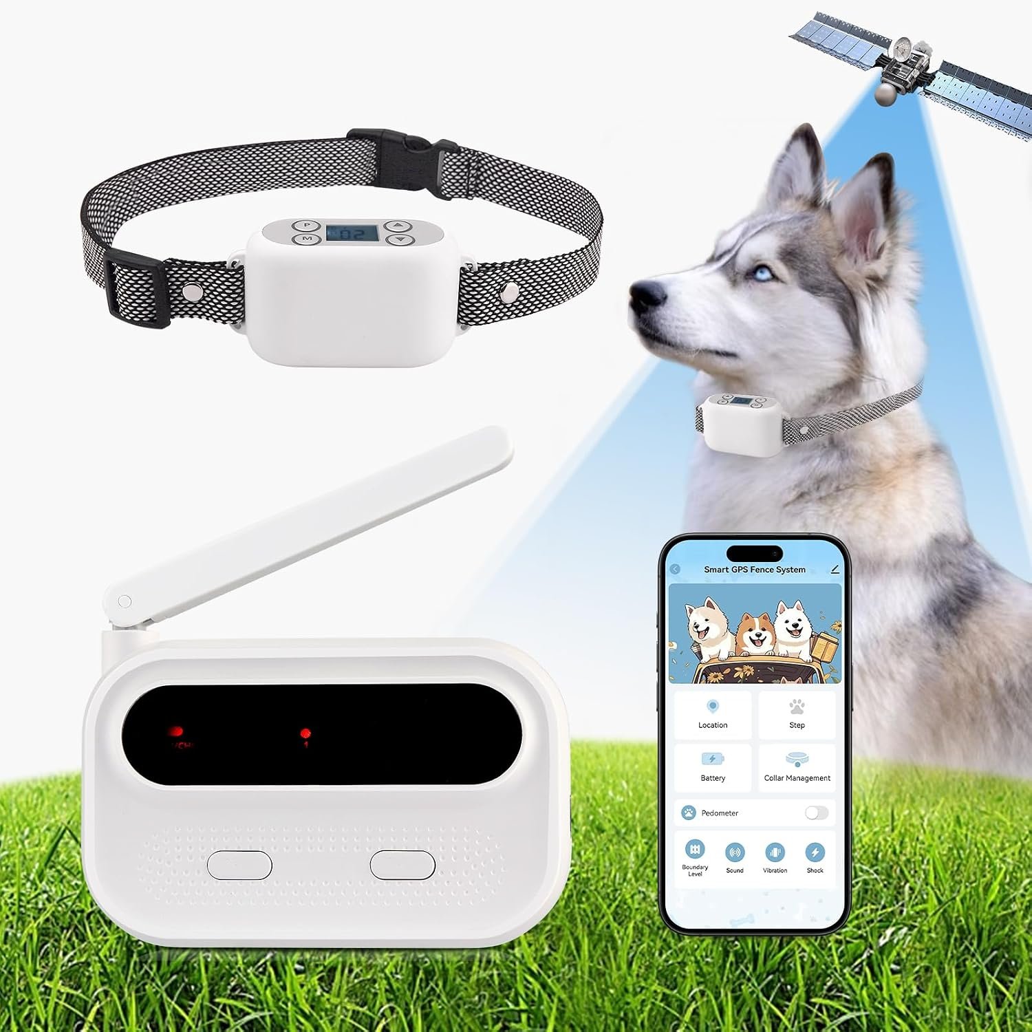 GPS Wireless Dog Fence System with App Control – No Subscription & No Wire, up to 984 FT IPX7 Waterproof Electric Pet Containment Collar Support up to 5 Dogs(White)