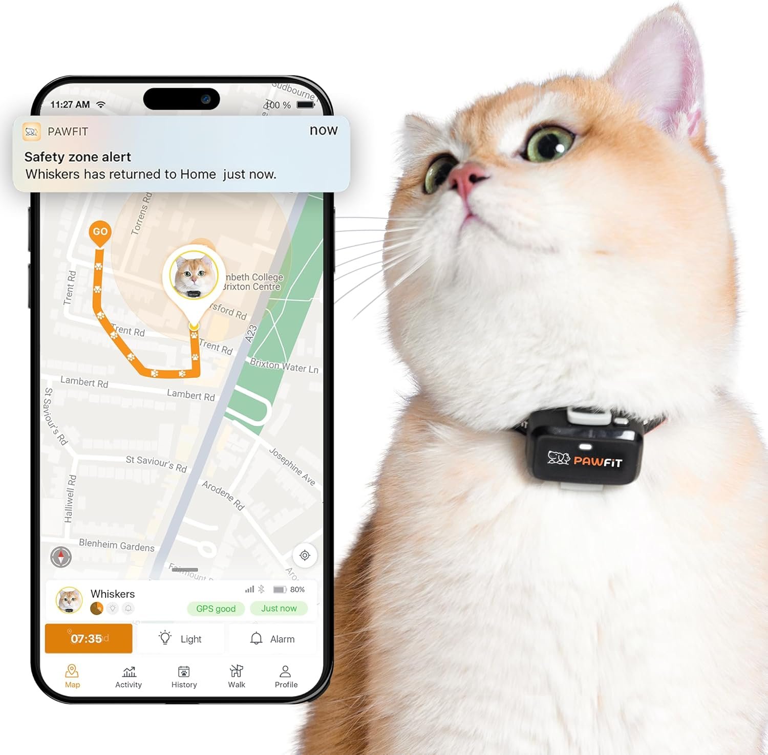 Pawfit Lite 4G GPS Cat Tracker, Live Tracking, Ultra-Light, Onyx Black