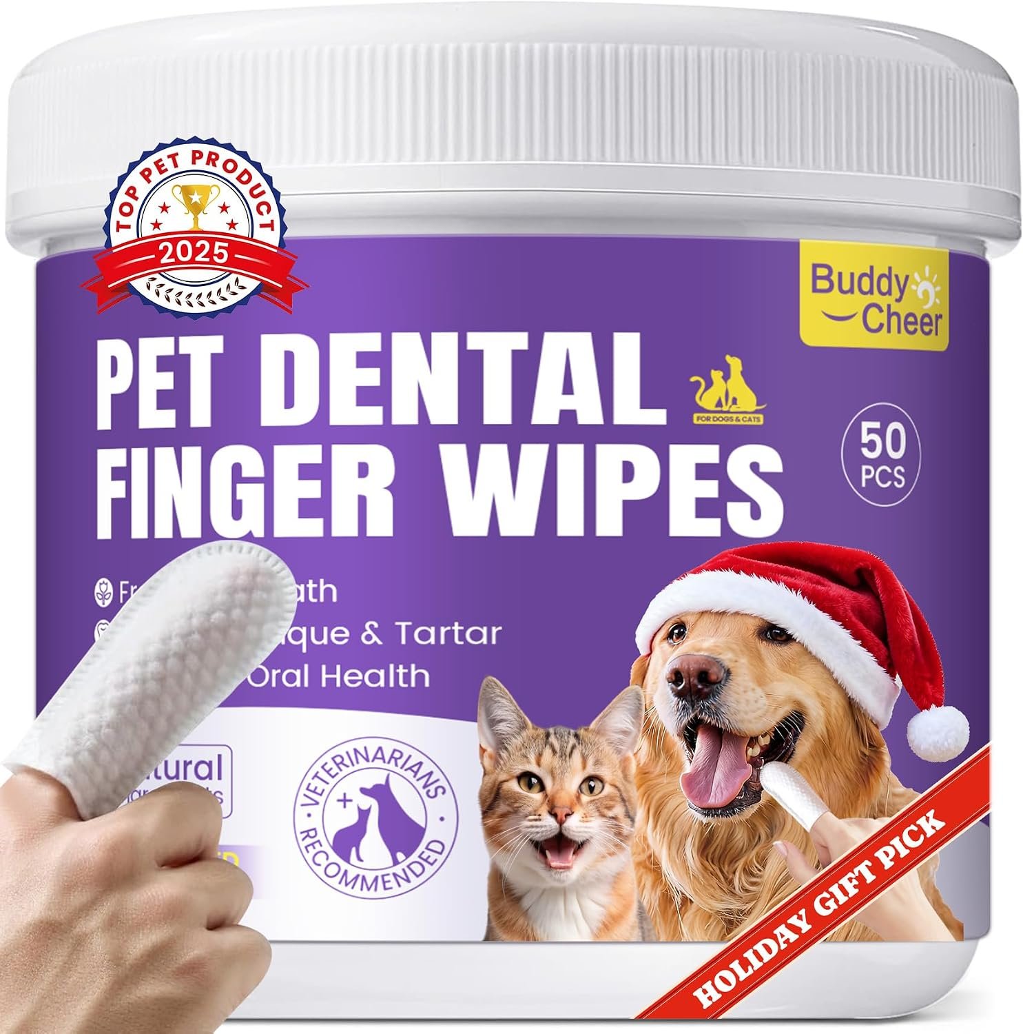 No-Rinse Dog Dental Care Wipes, Cat & Dog tooth brushing kit, Dog Wipes for Pet & Cat Teeth Cleaning, Dog toothbrush Finger Dental Wipes to Remove Plaque & Tartar, Disposable Dog Wipes – 50 Count