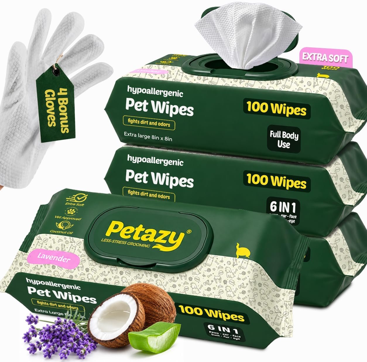 Petazy Pet Wipes for Dogs & Cats – Paws, Ears & Butt Cleaning, 400 Count