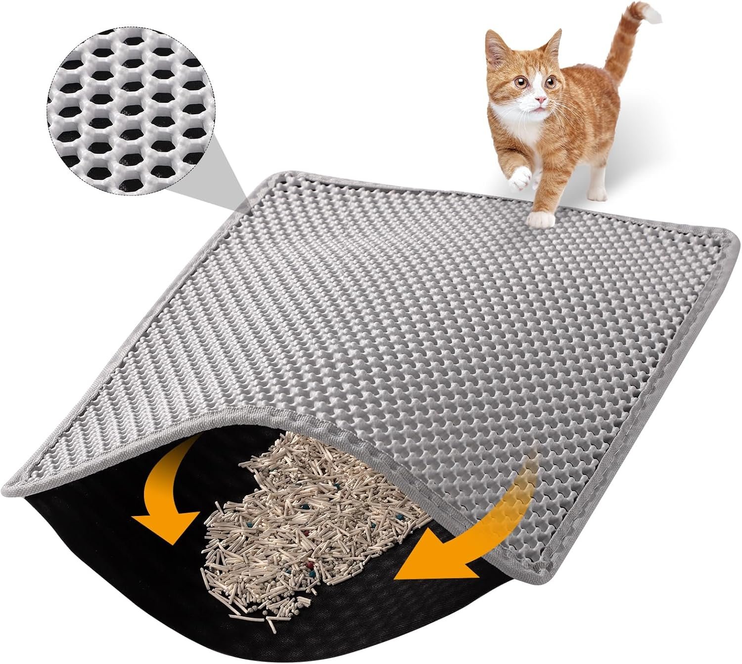ondware Cat Litter Mat 30 x 24 in, Double Layer, Waterproof, Gray