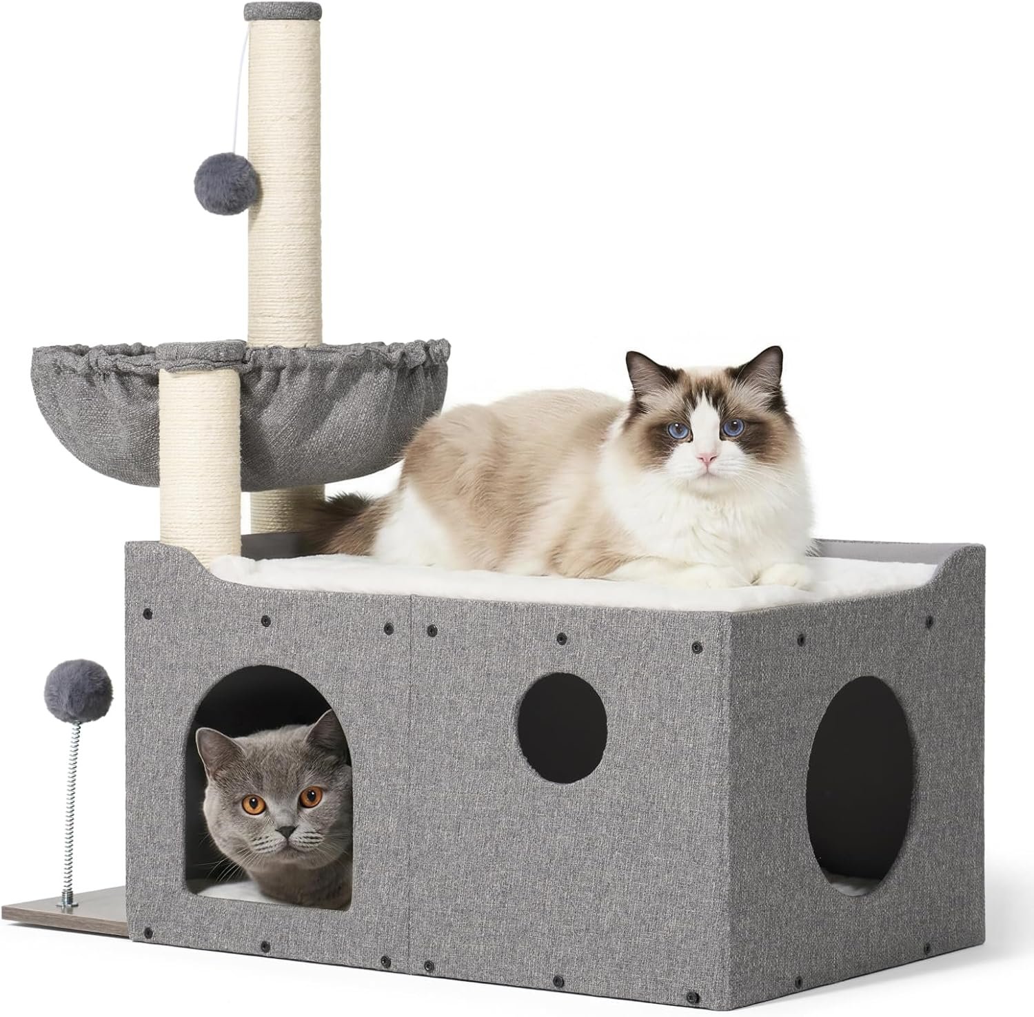 Veehoo 31.9″ Small Cat Tree Condo for Large Cats with Scratching Post & Bed