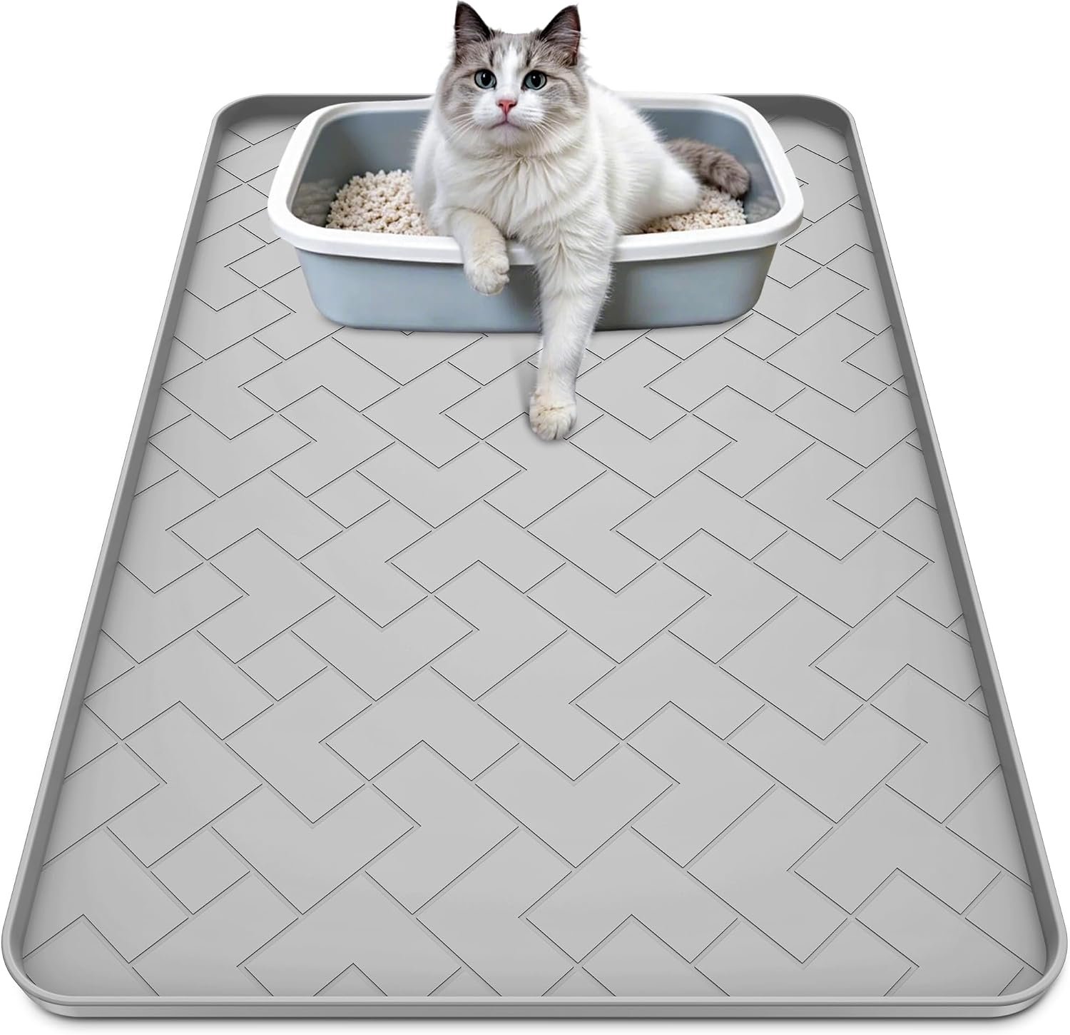 Silicone Cat Litter Mat for litter box Large 34″ X 22″-Easy to Clean Cat Litter Trapping Mat, Waterproof, urine-proof and non-slip to keep the floor clean and tidy（Gray）