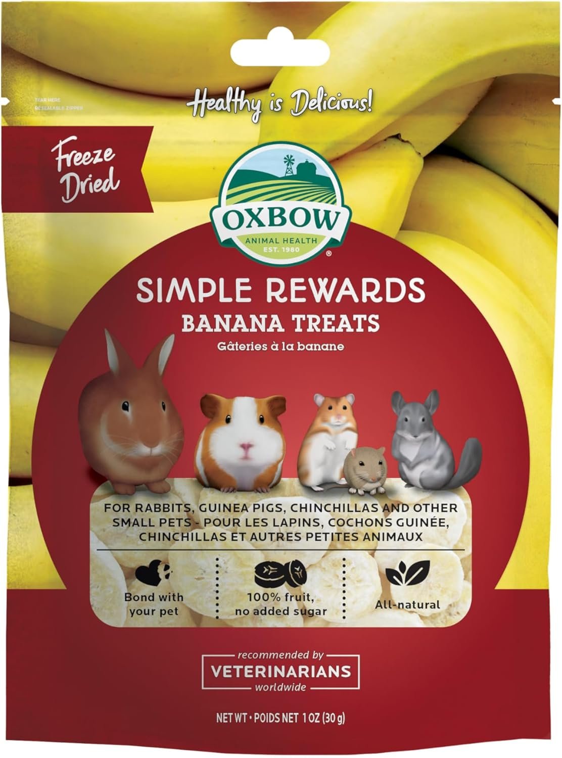 Oxbow Simple Rewards Rabbit Treats, Guinea Pig Treats, Bananas, 1 oz