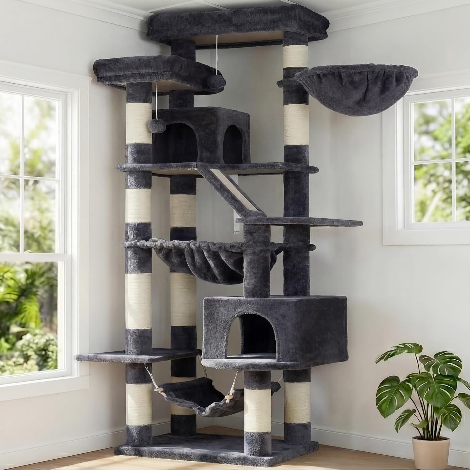 Heybly Cat Tree, 71-Inch-Tall Tower for Indoor Cats with 2 Perches HCT034G