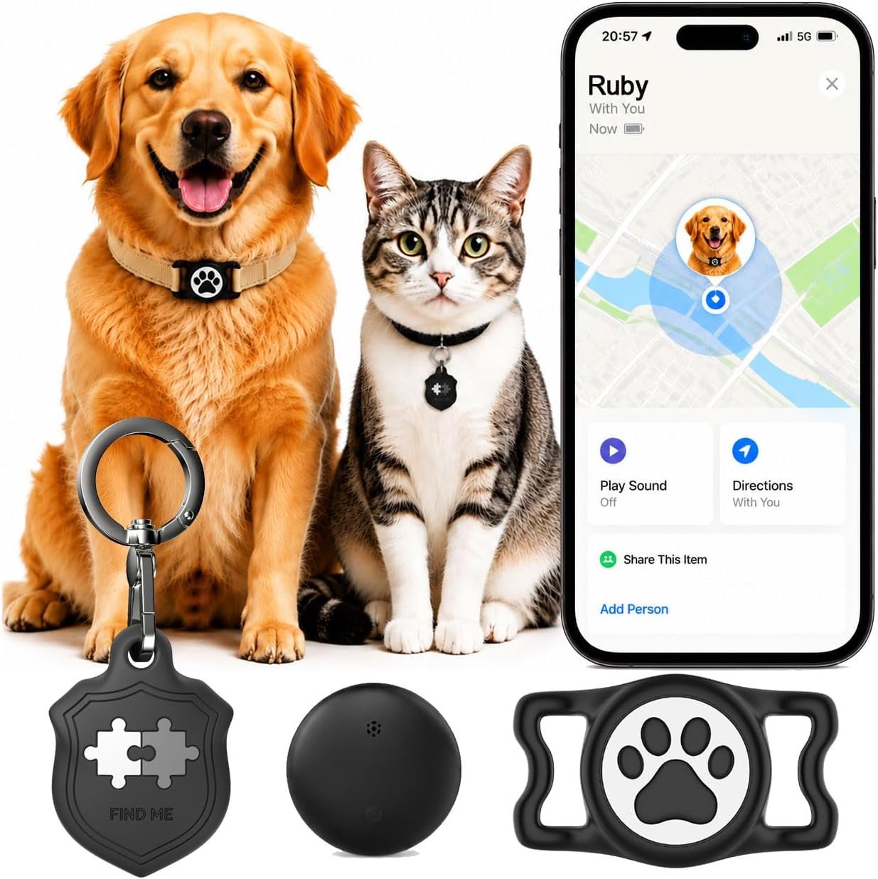 Dog Tracker with Apple Find My, GPS Pet Tracker for Dogs and Cats
