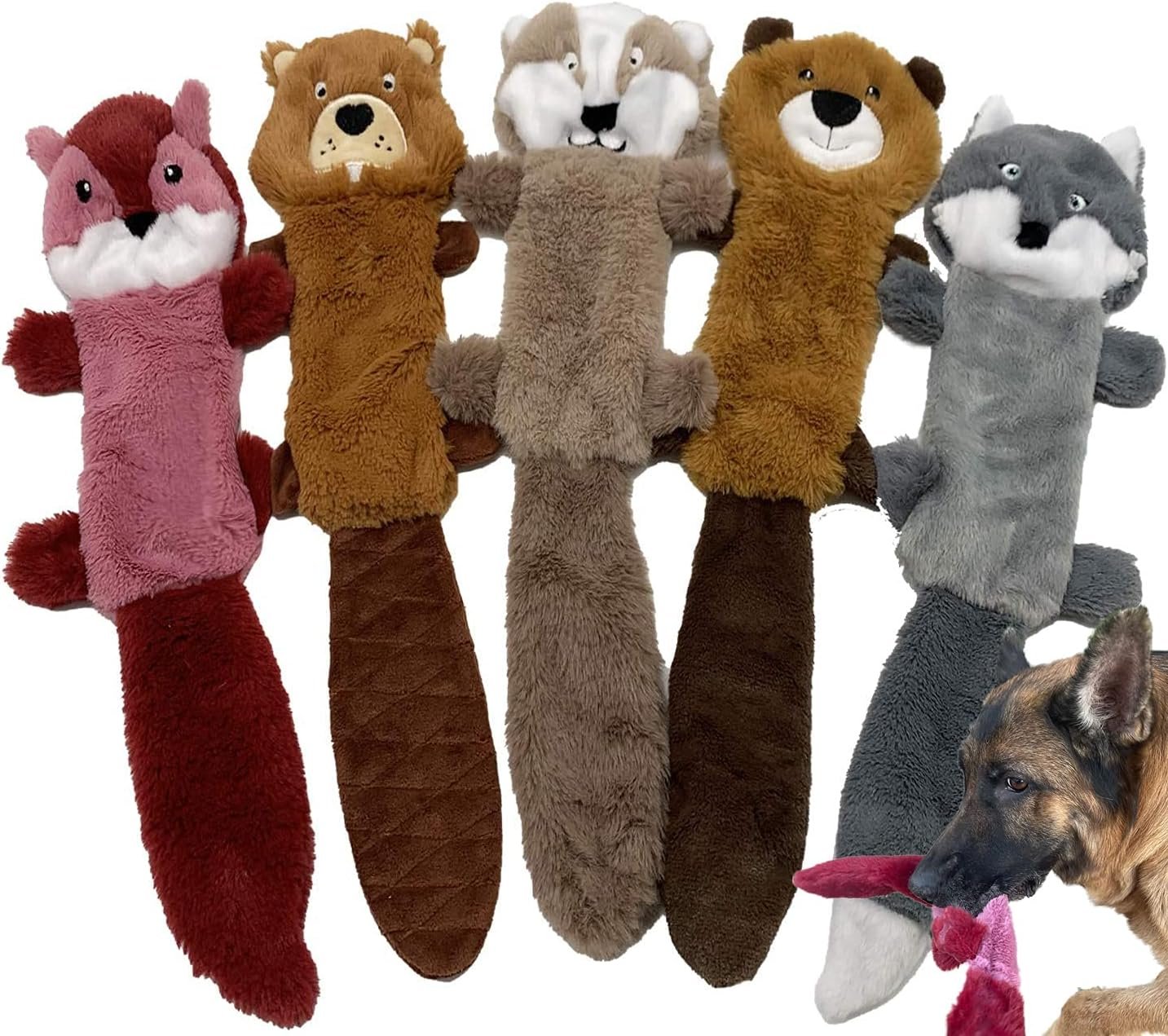 Jalousie 5 Pack Stuffingless Dog Squeaky Toys Dog Toy w/Durable Liner No Stuffing Dog Toy – Dog Toys Crinkle Paper Squeaker Toy for Medium Large Dogs (5 Pack – Color 4 – Squeaky)