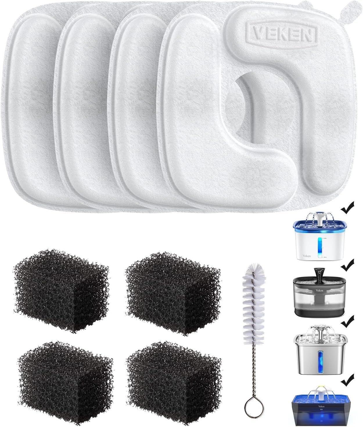Veken Cat Water Fountain Filters, 4 Pack Replacement Filters