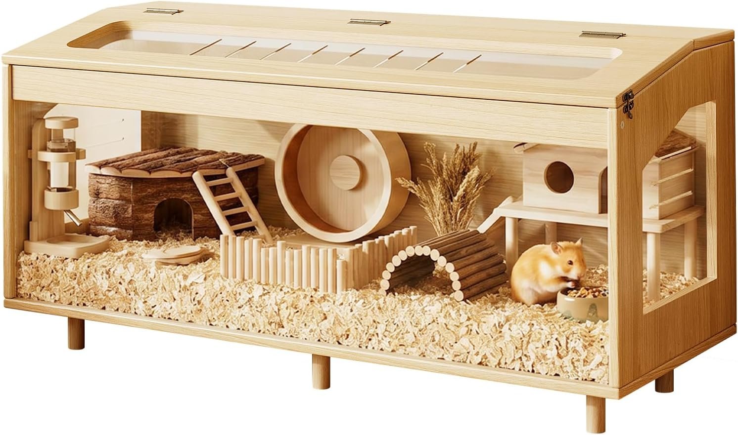 Wooden Hamster Cage with Acrylic Board Base, 39.4″