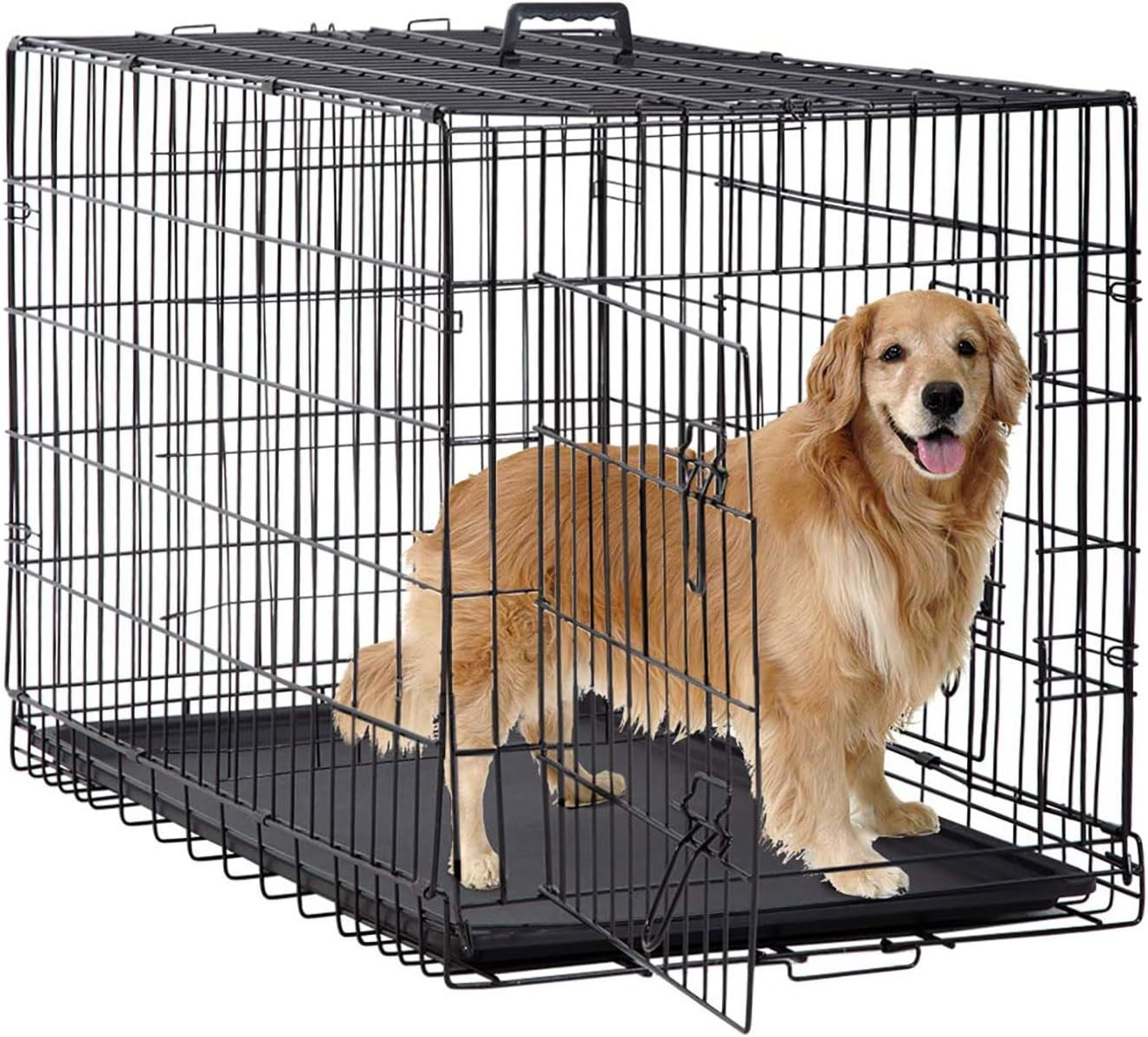 BestPet | Dog Crate | 48″ | Black | Foldable Metal Kennel with Double Doors