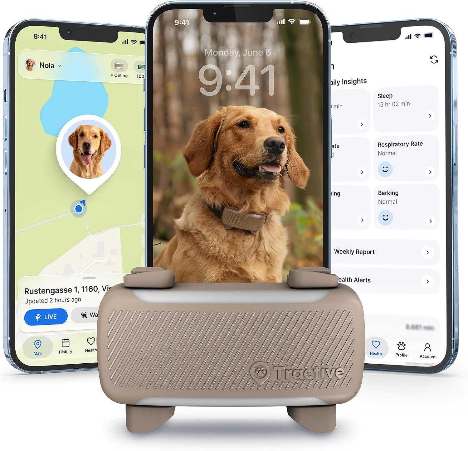 Tractive XL Smart Dog GPS Tracker | Live Pet Tracker with Virtual Fence | Vital Signs Monitoring of Heart & Respiratory Rate | Up to 6-Weeks Battery Life | Dog Collar Attachment (Brown)