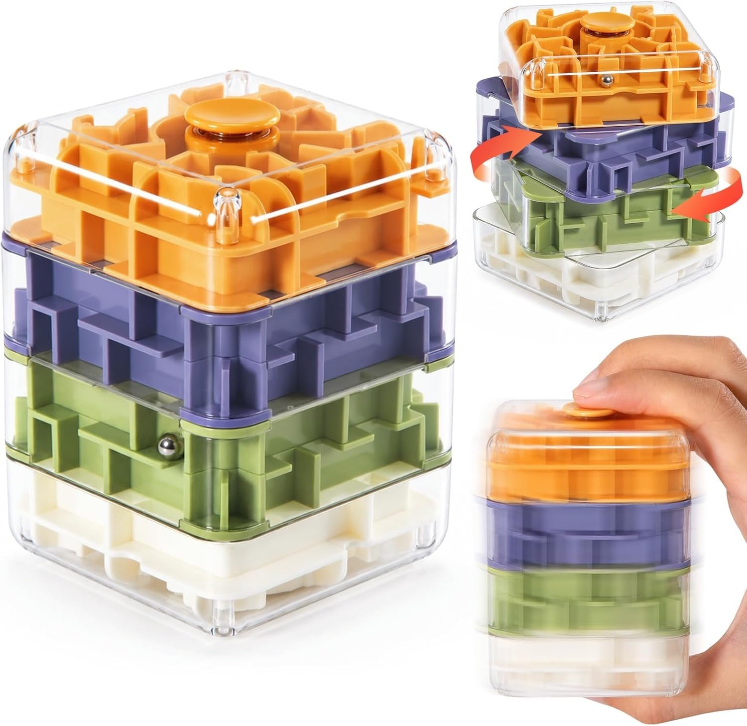 4 Layer 2 in 1 3D Rolling Ball Maze Cube, Kids Fidget Spinning Toys