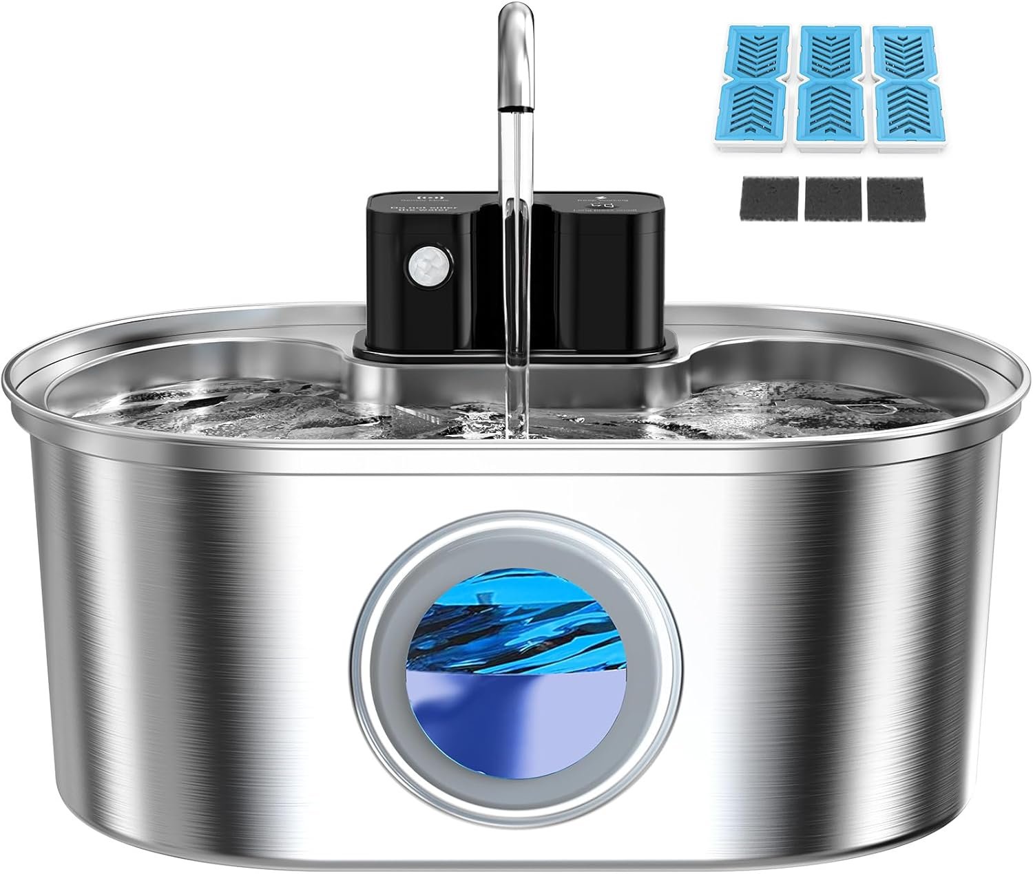 PEKTACO Wireless Cat Water Fountain, 108oz/3.2L Stainless Steel, 3 Filters