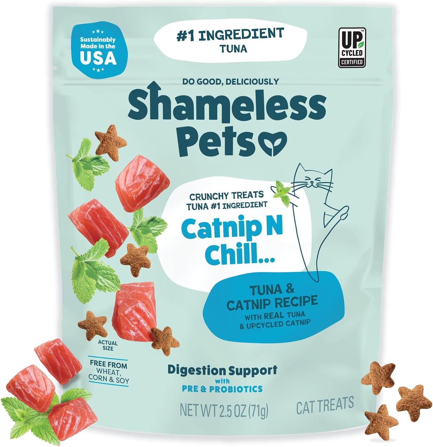 Shameless Pets Crunchy Cat Treats – Catnip Treats for Cats with Digestive Support, Kitten Treats with Real Ingredients, Natural & Healthy Flavored Feline Snacks – Fintastic Catnip, 1-Pk