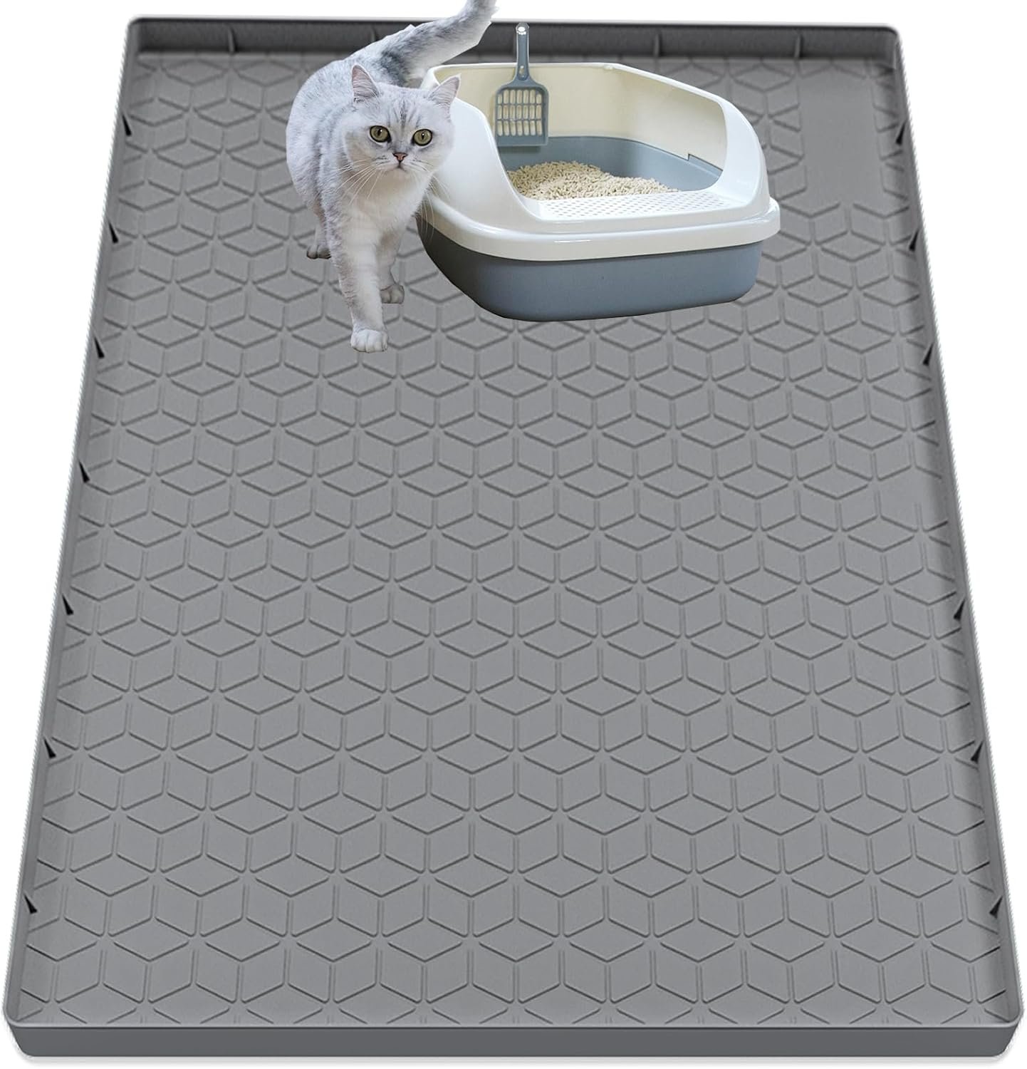 Cat Litter Mat for Litter Box, Silicone Large Cat Litter Trapping Mat – 40×28 in, Waterproof & Non-Slip, Durable & Easy Clean, Gray